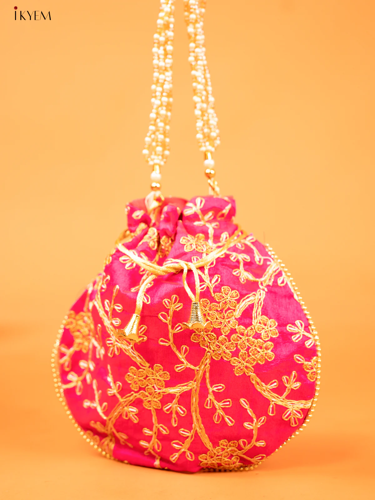 Floral Design gold zari work Potli Bag Baby Pink  - KD26539 - Image 2