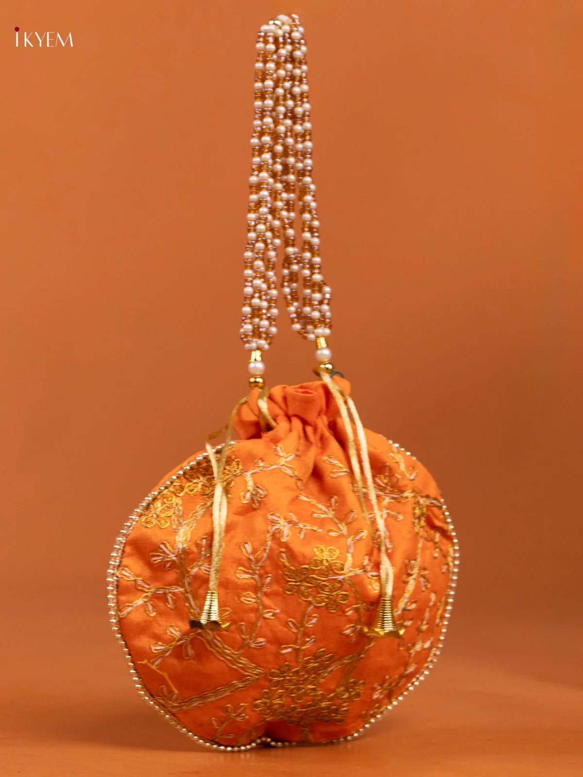 Floral Design gold zari work Potli Bag Orange - KD26543