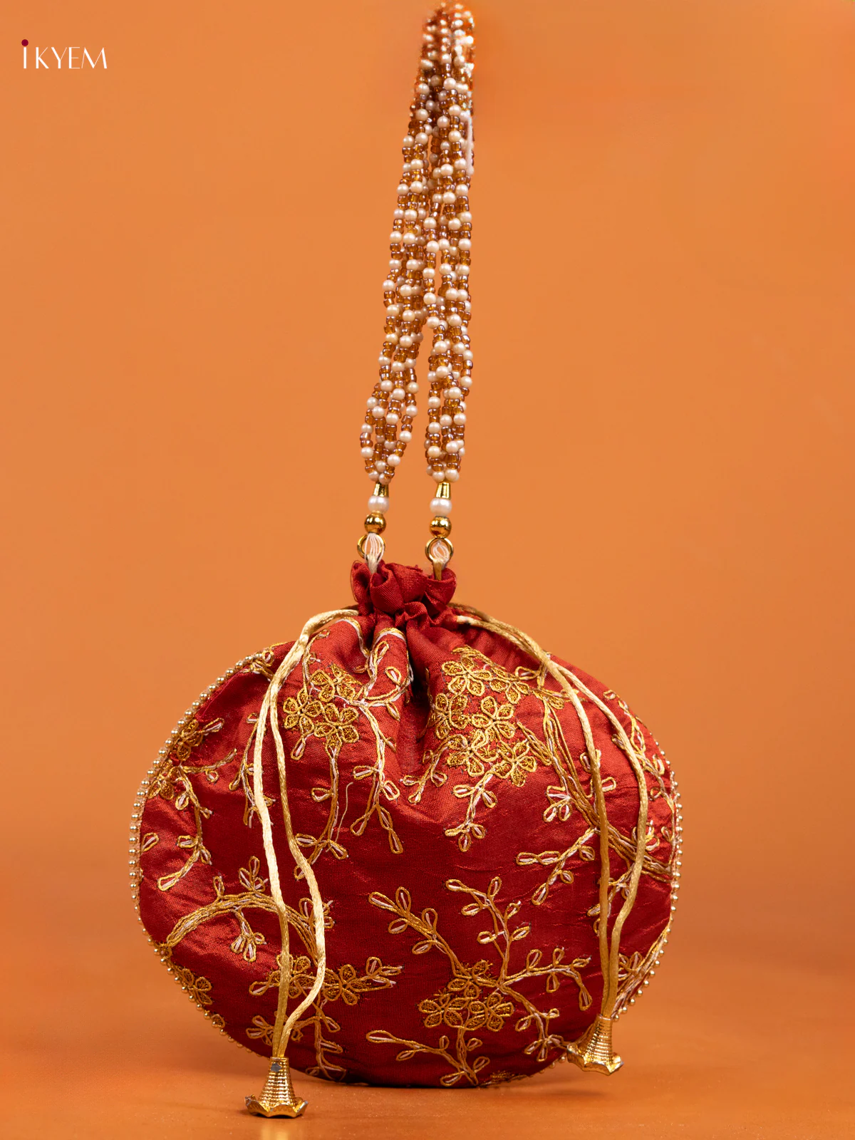 Floral Design gold zari work Potli Bag maroon - KD26545