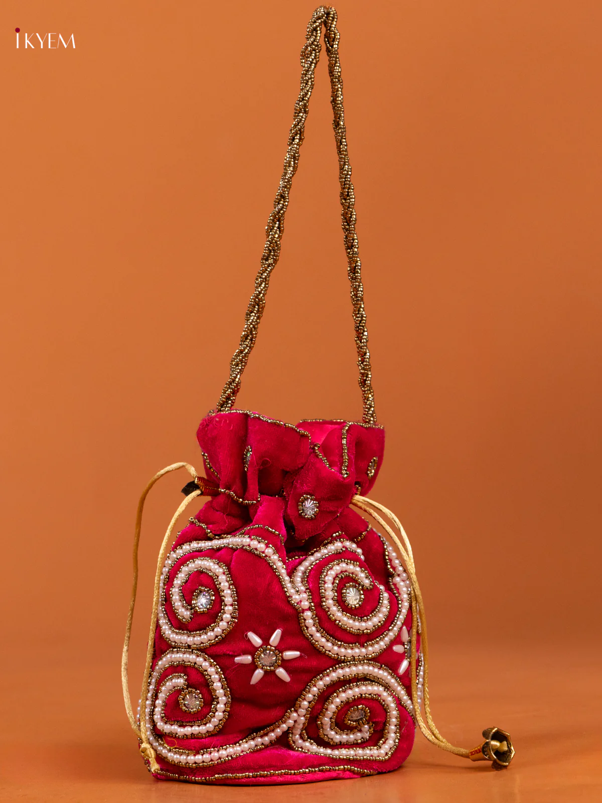 Velvet pouch Aari work design Potli Bag  Pink - KD26553
