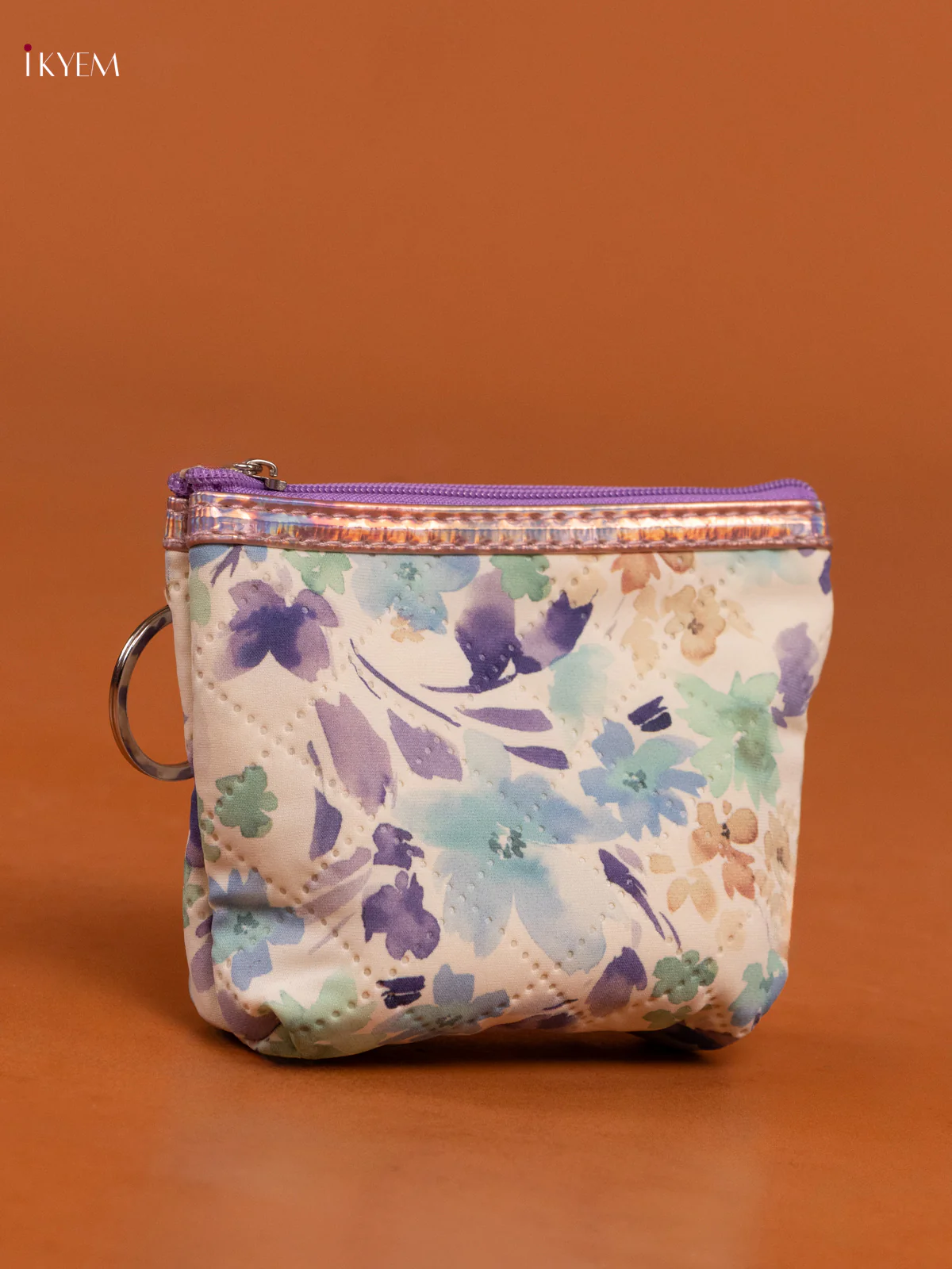 Floral Printed Small Coin Pouch with 1 Compartments - Purple - KD26560 - Image 2