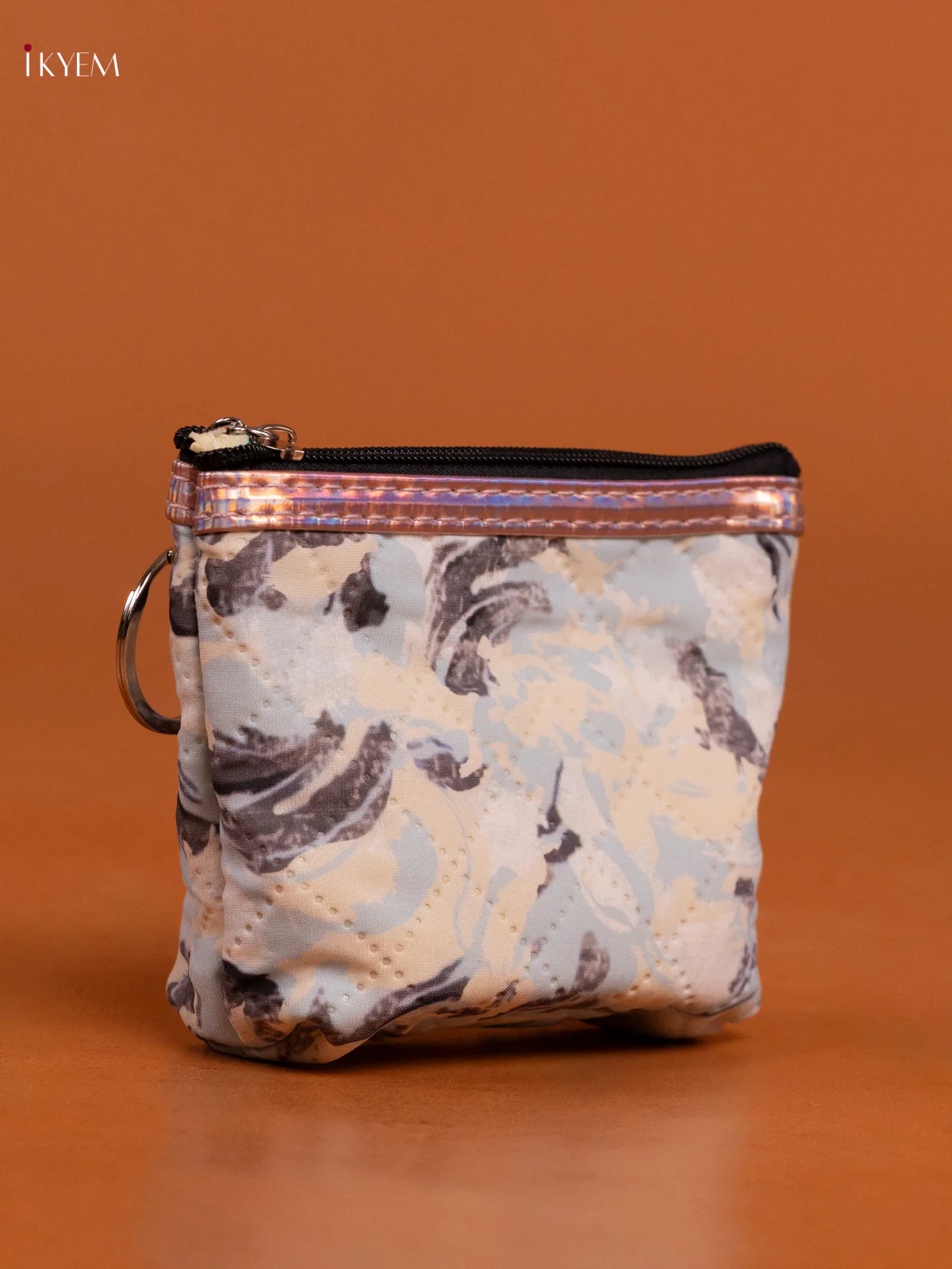Floral Printed Small Coin Pouch with 1 Compartments - Grey - KD26563 - Image 2