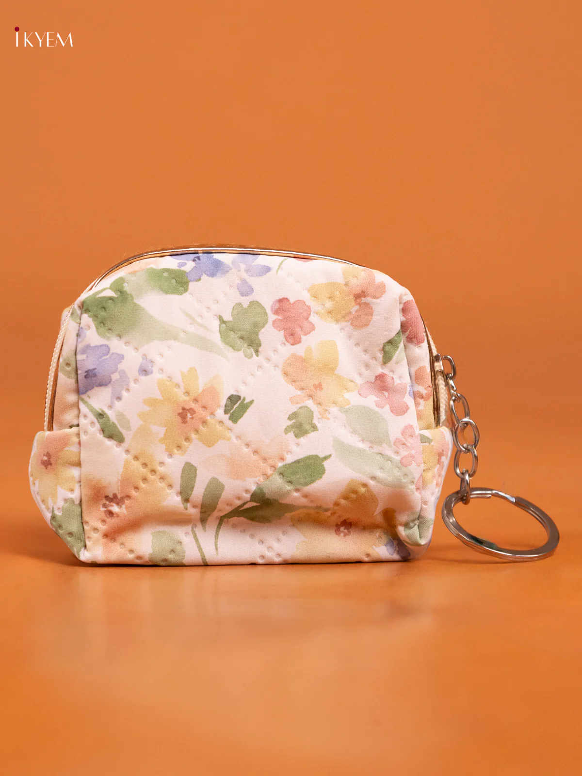 Floral Printed Small Coin Pouch with 2 Compartments - cream - KD26571