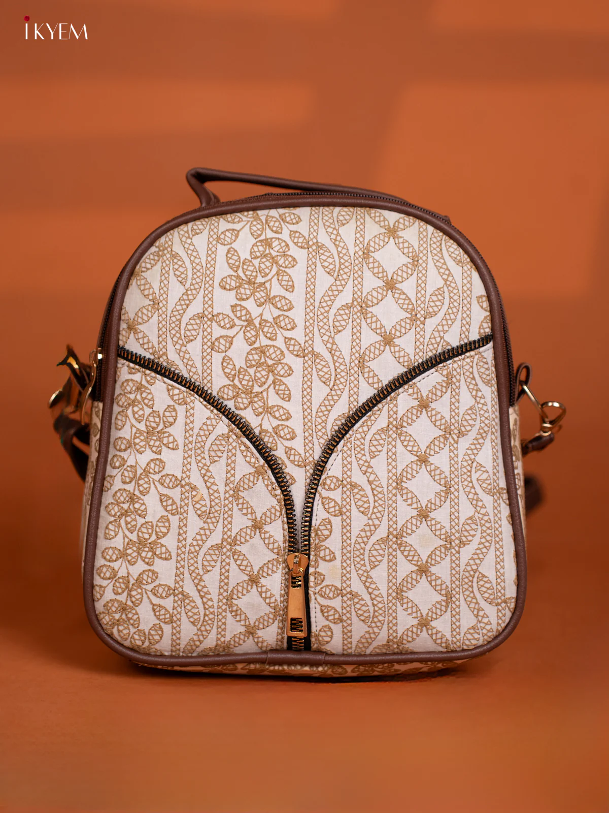 Embroidered Backpack with Adjustable Shoulder Strap with 3 Compartments - Sandal - KD26579