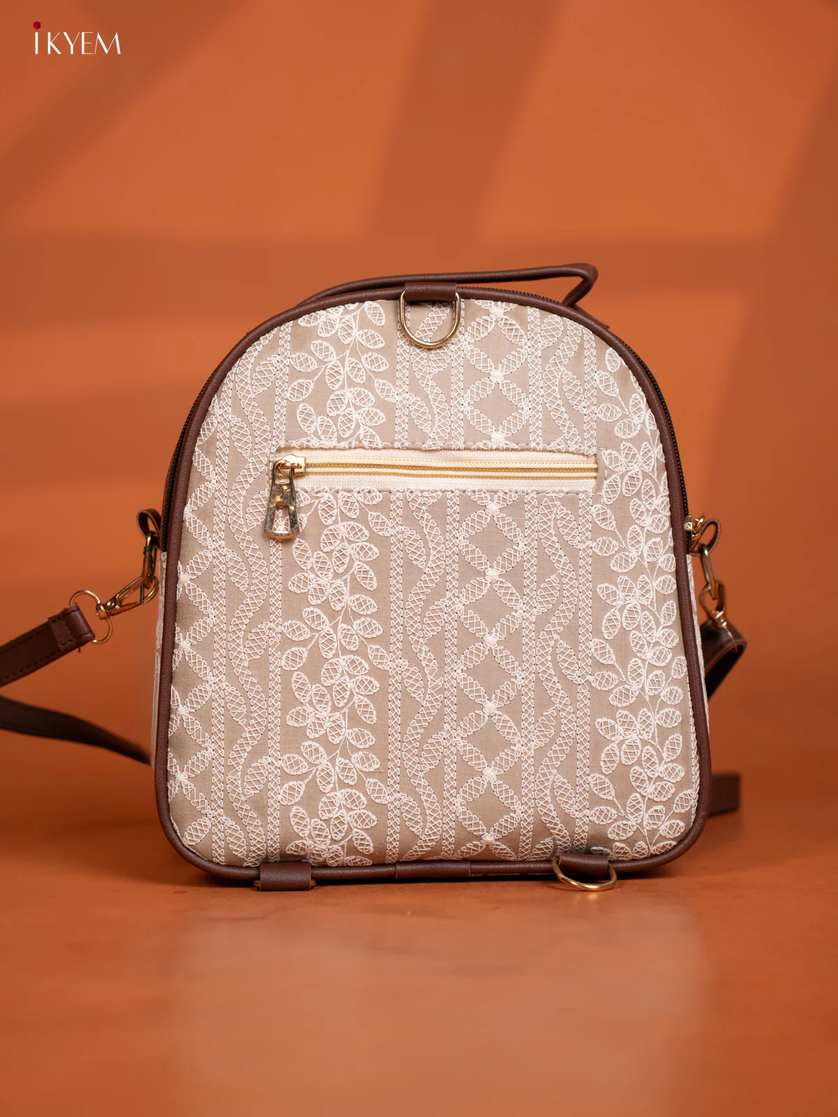Embroidered Backpack with Adjustable Shoulder Strap with 3 Compartments - White - KD26580 - Image 4