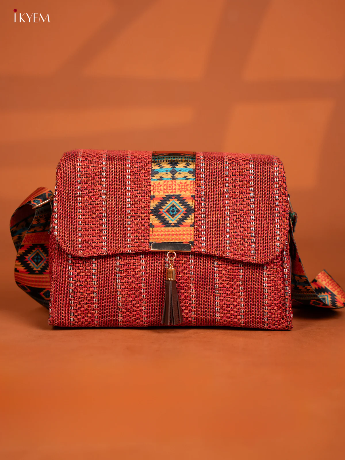Jacquard Geometric Printed Sling Bag - Orange - KD26591 - Image 2