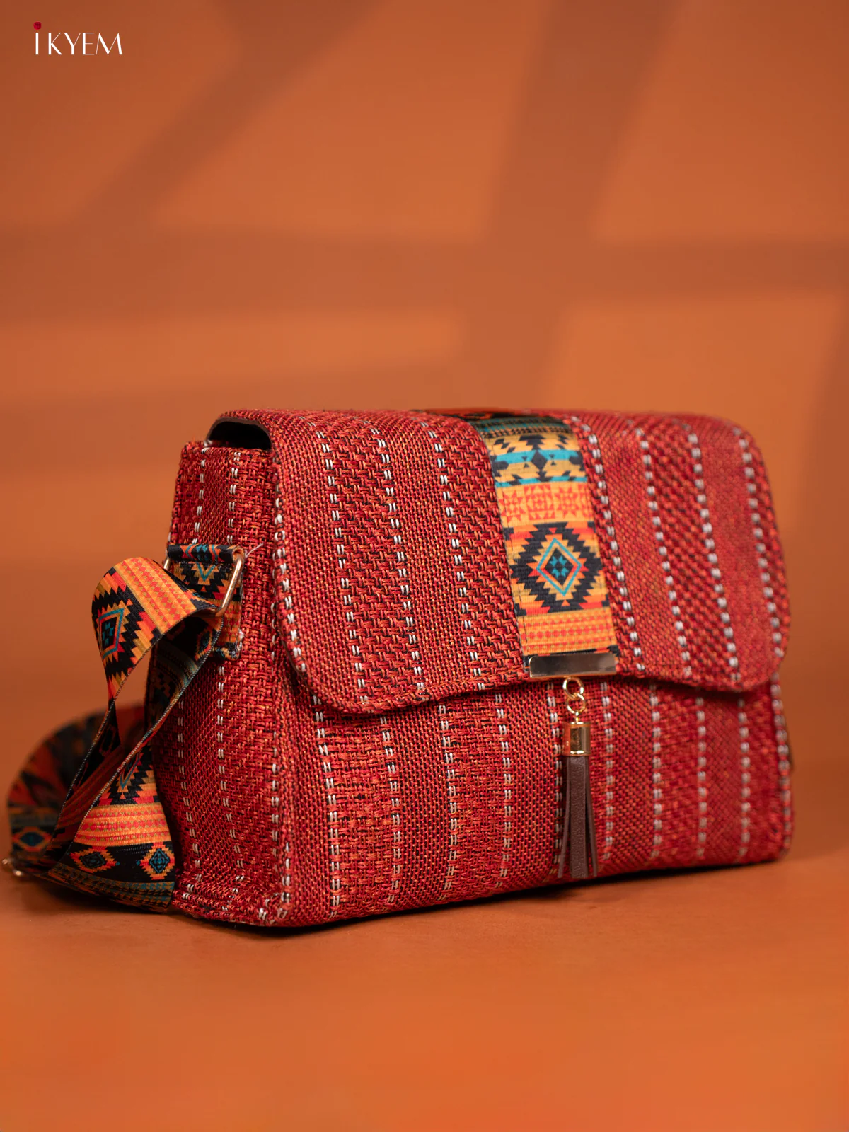 Jacquard Geometric Printed Sling Bag - Orange - KD26591 - Image 3