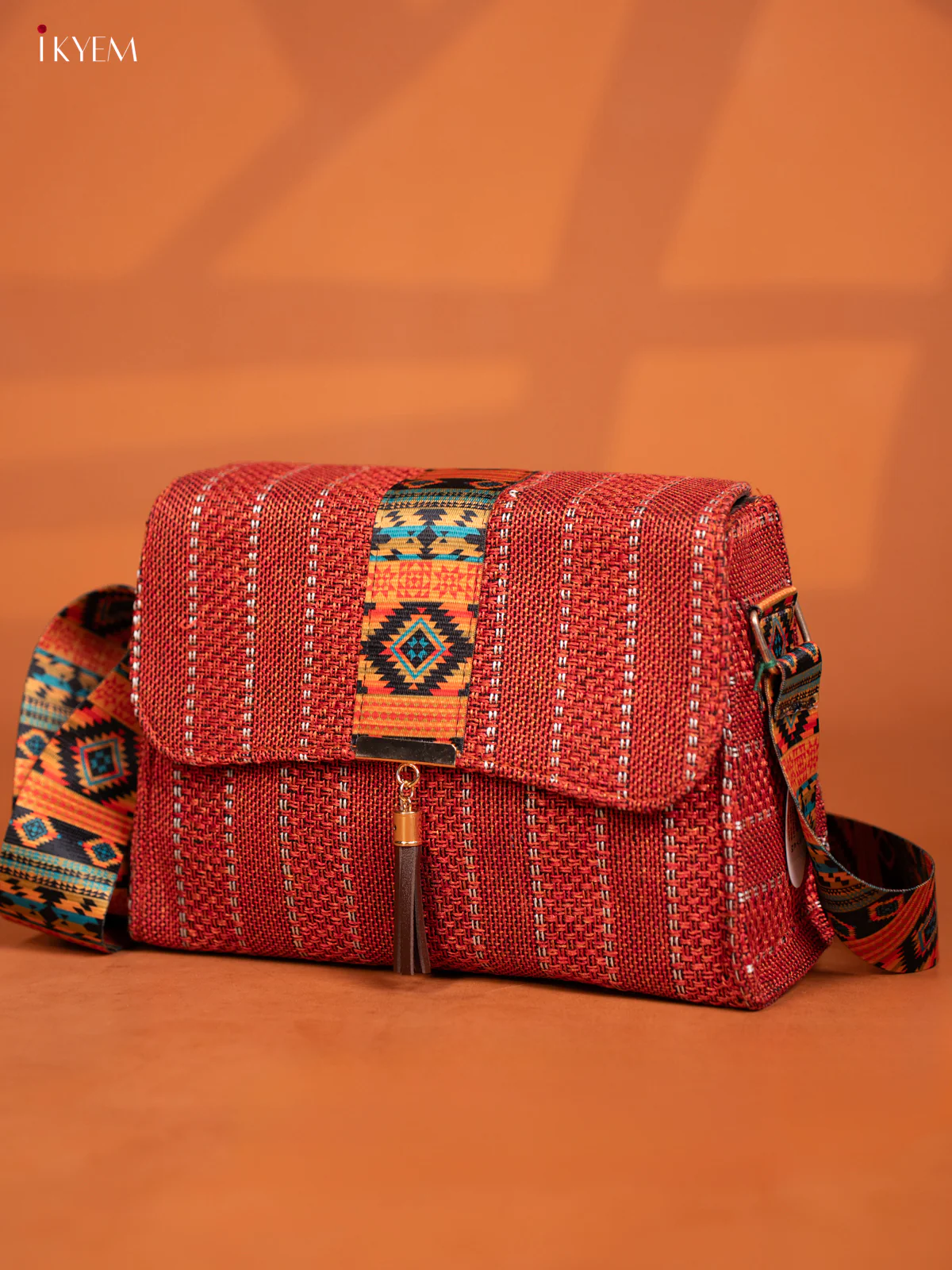 Jacquard Geometric Printed Sling Bag - Orange - KD26591 - Image 4
