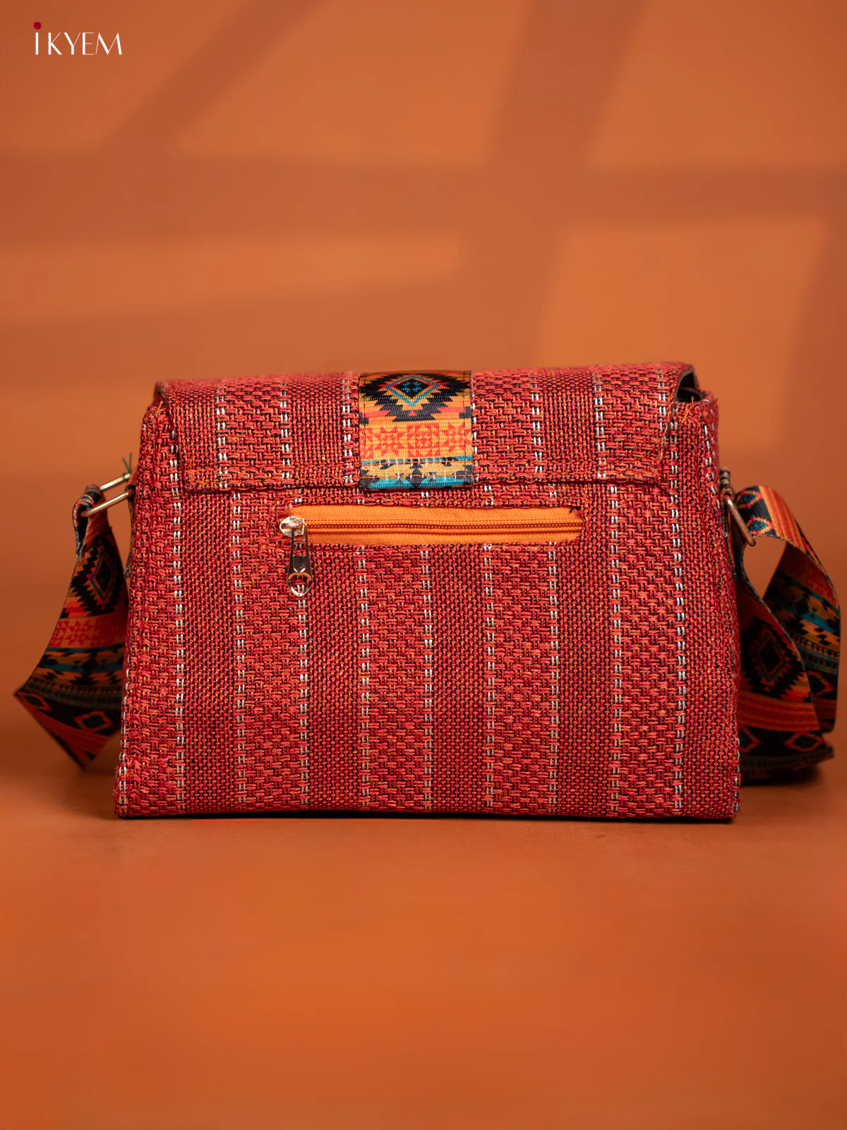 Jacquard Geometric Printed Sling Bag - Orange - KD26591 - Image 5