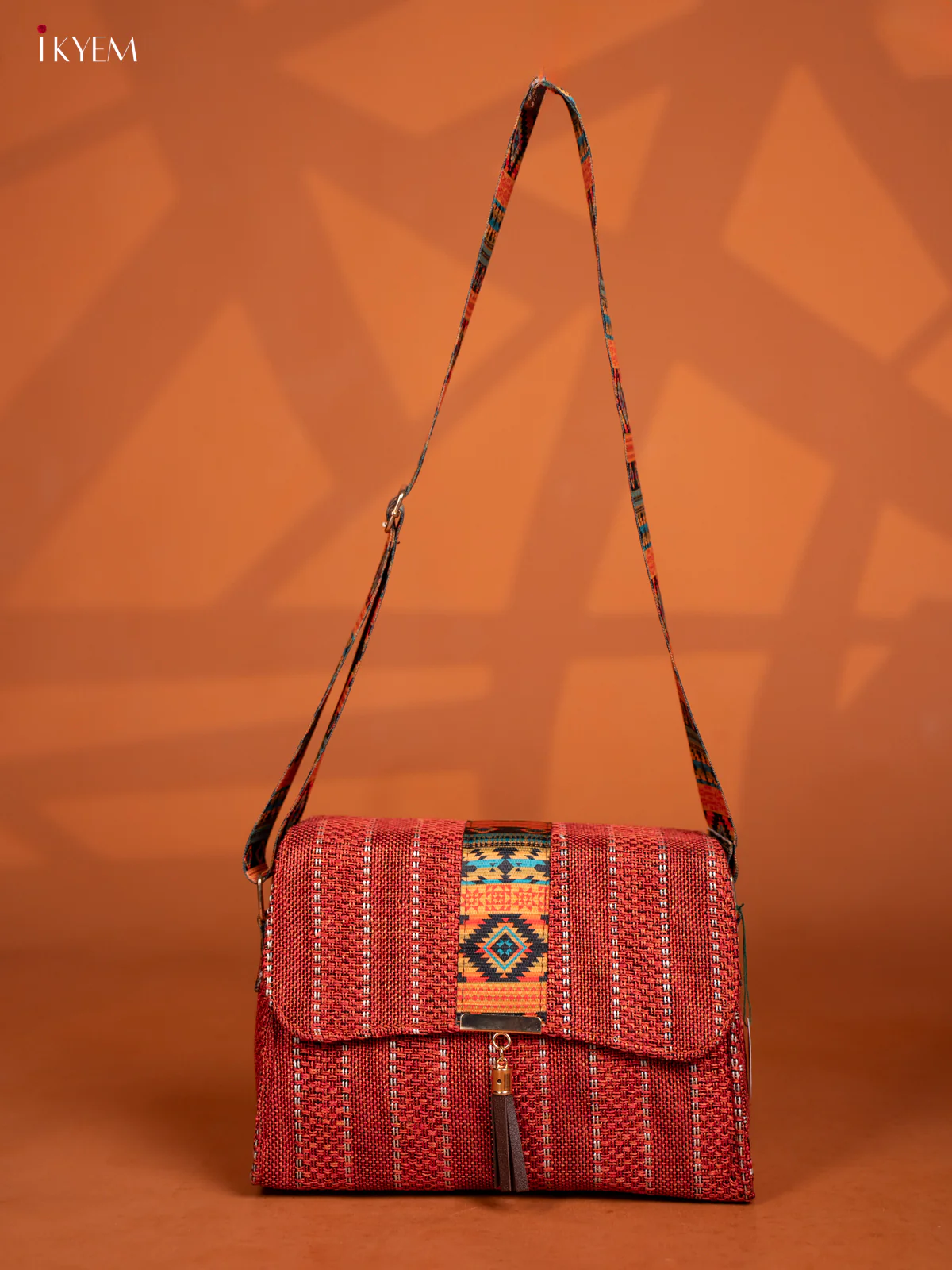 Jacquard Geometric Printed Sling Bag - Orange - KD26591 - Image 6