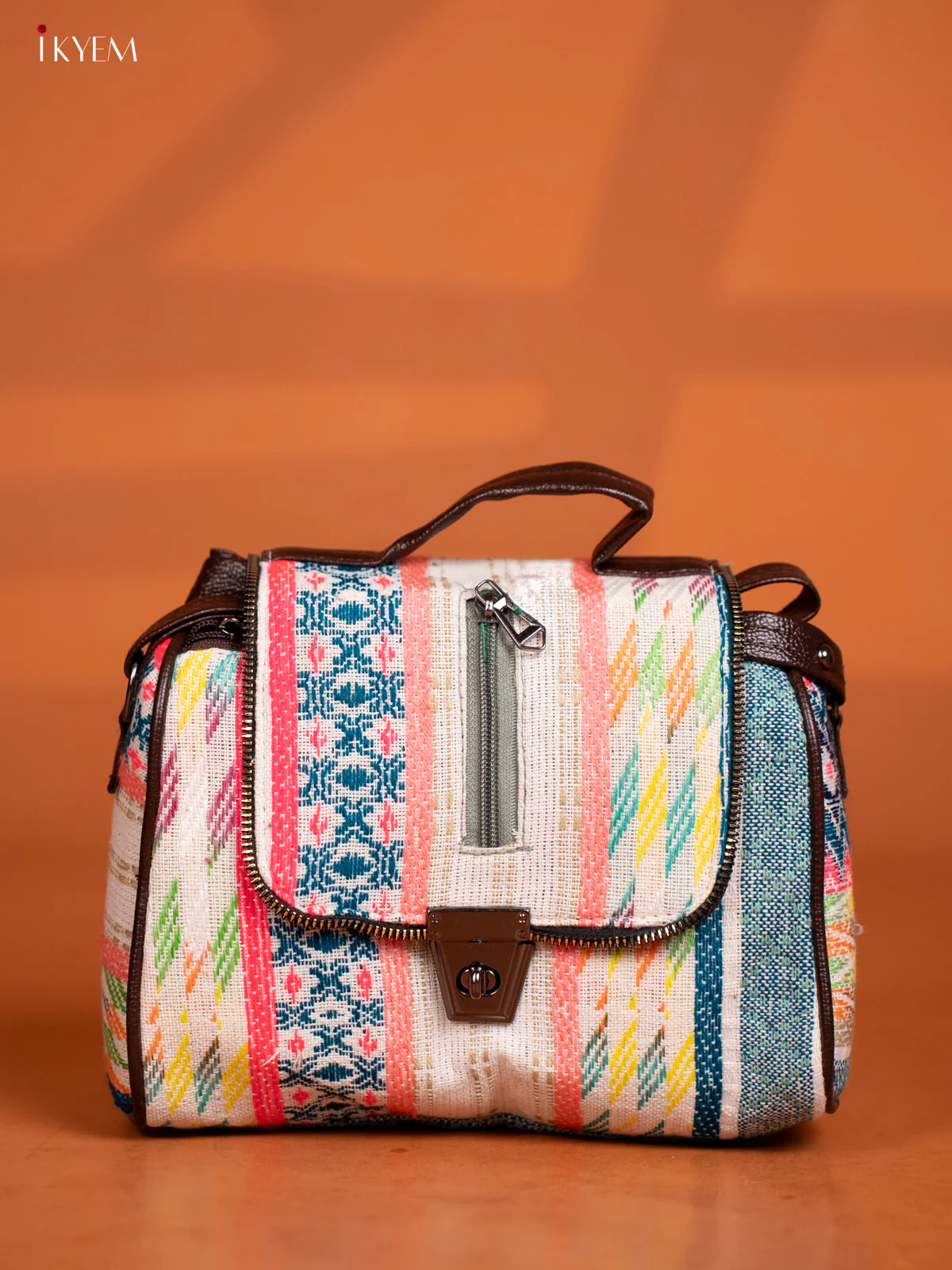 Jacquard Leather Sling Bag with 4 Compartments - Multi Colour - KD26600 - Image 2