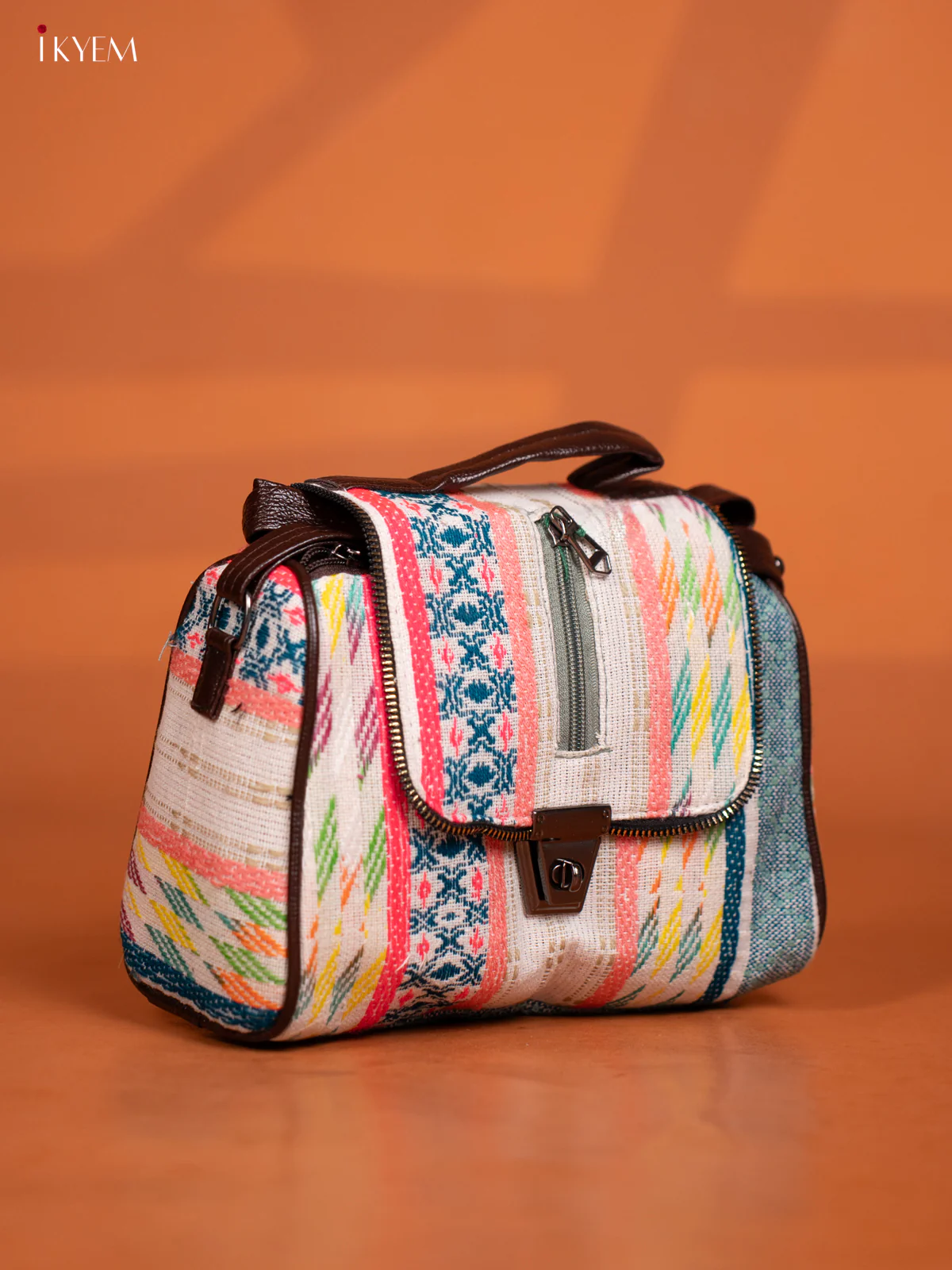 Jacquard Leather Sling Bag with 4 Compartments - Multi Colour - KD26600 - Image 3