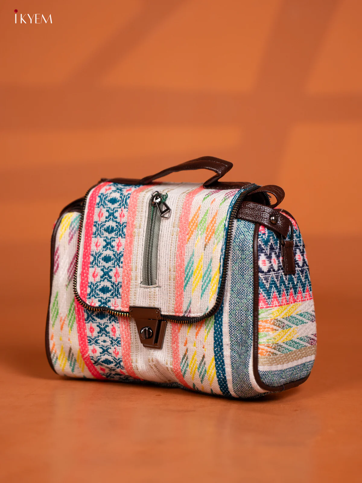 Jacquard Leather Sling Bag with 4 Compartments - Multi Colour - KD26600 - Image 4