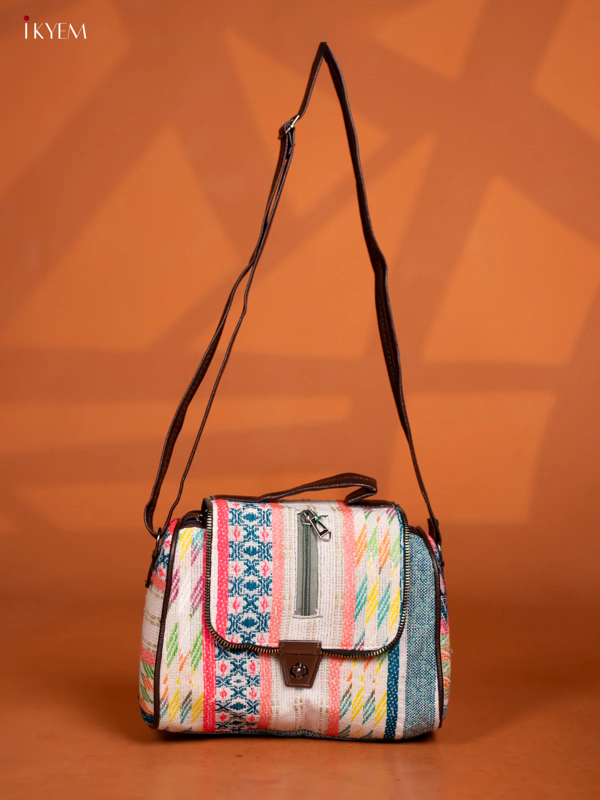Jacquard Leather Sling Bag with 4 Compartments - Multi Colour - KD26600 - Image 6