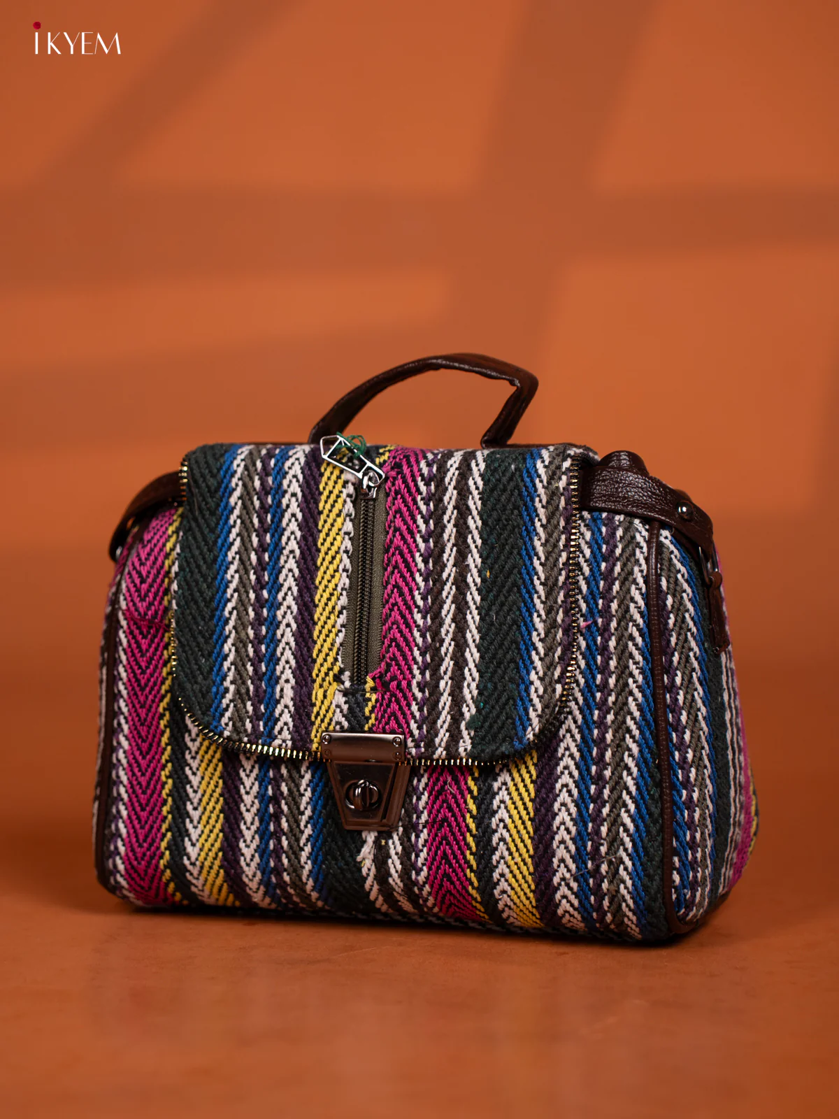 Jacquard Leather Sling Bag with 4 Compartments - Multi Colour - KD26600 - Image 4