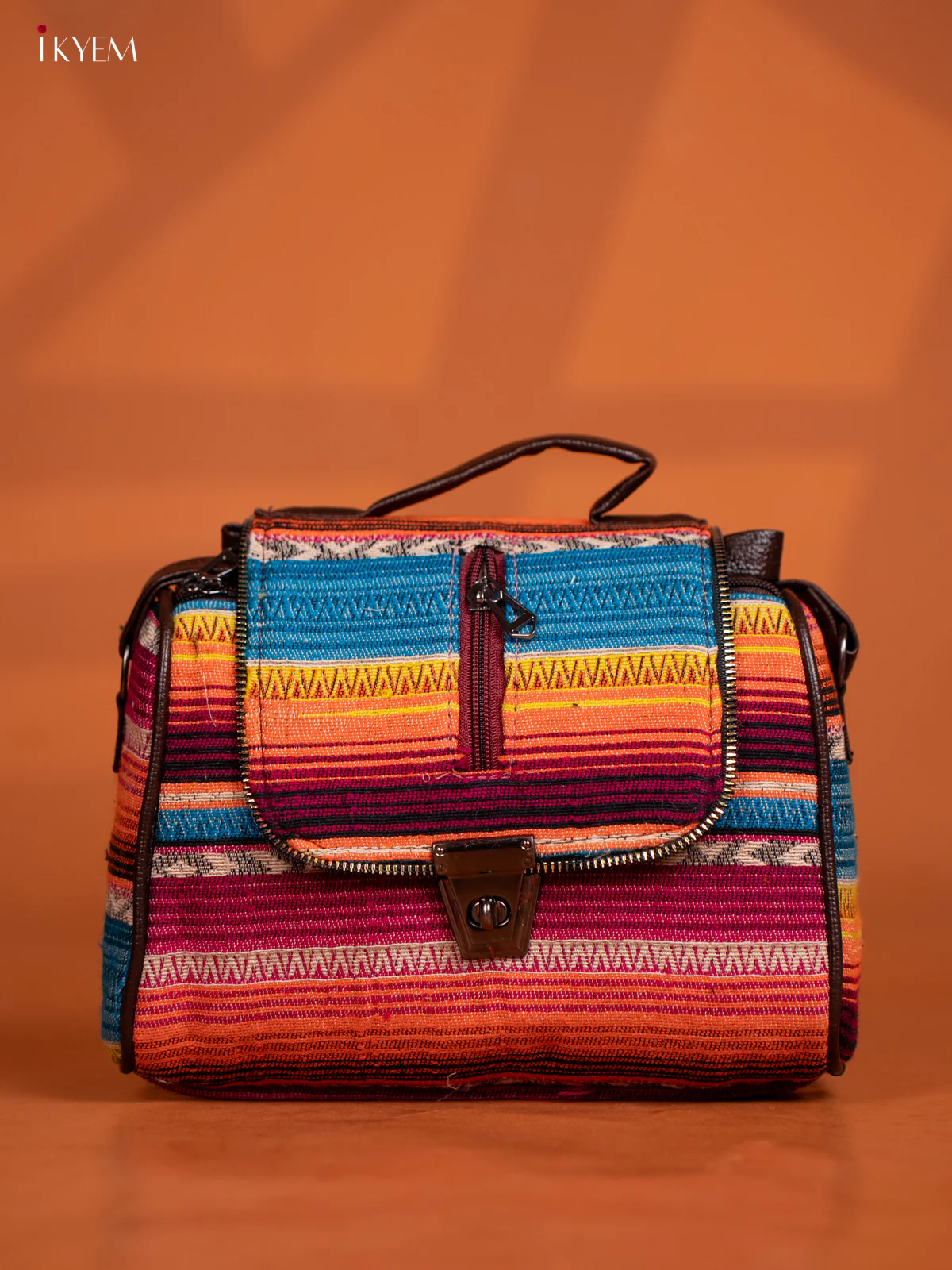 Jacquard Leather Sling Bag with 4 Compartments - Multi Colour - KD26601 - Image 2