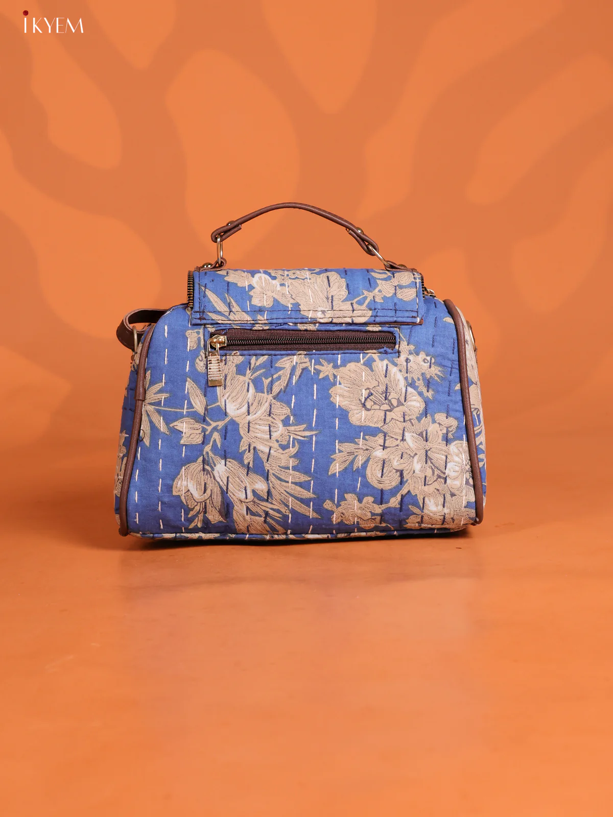 Floral Printed Flap Leather Sling Bag with 3 compartments - Sky Blue - KD26607 - Image 2
