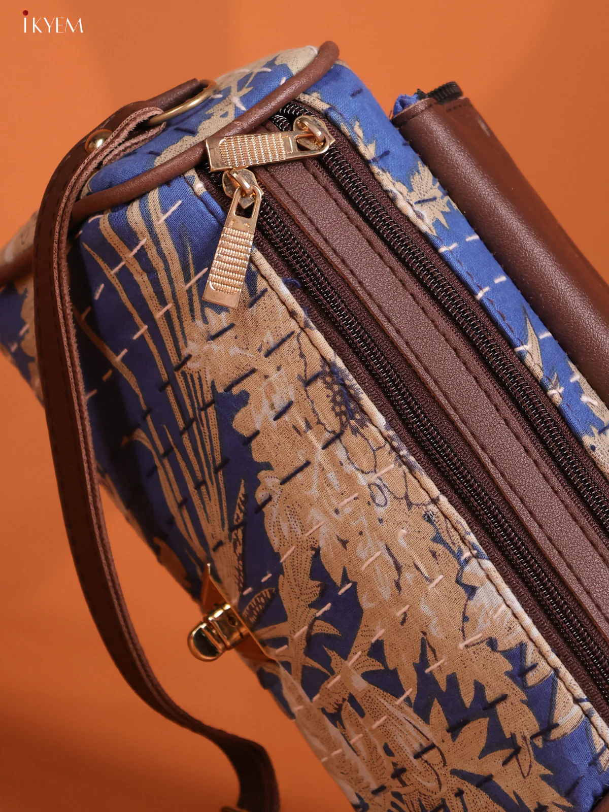 Floral Printed Flap Leather Sling Bag with 3 compartments - Sky Blue - KD26607 - Image 3