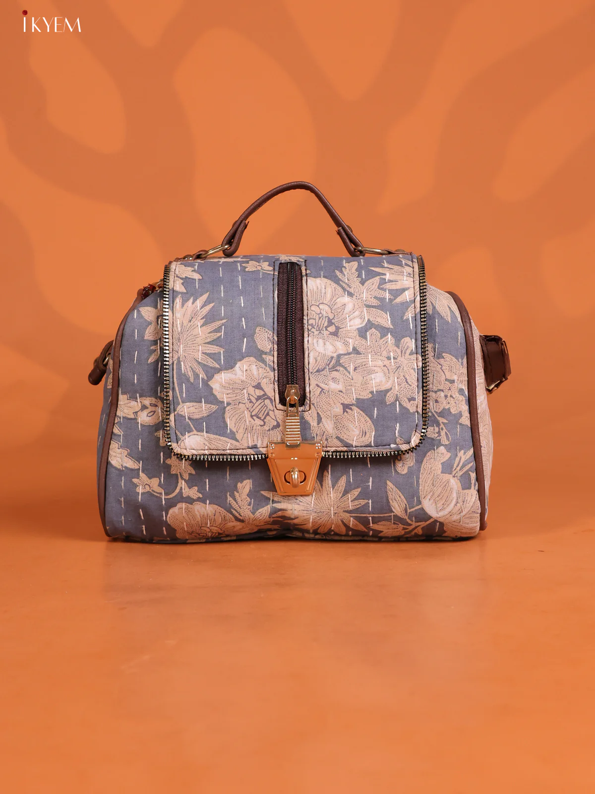 Floral Printed Flap Leather Sling Bag with 3 compartments - Grey - KD26608