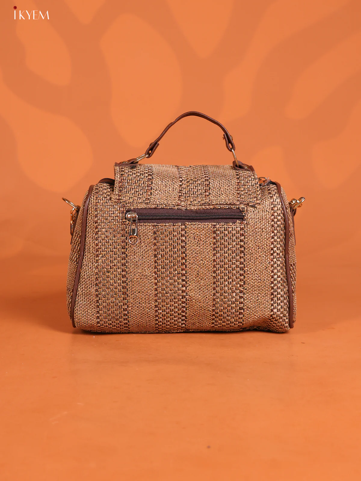 Jacquard Geometric Patten & Printed Leather sling Bag with 3 Compartments - Coffee Brown -KD26613 - Image 2