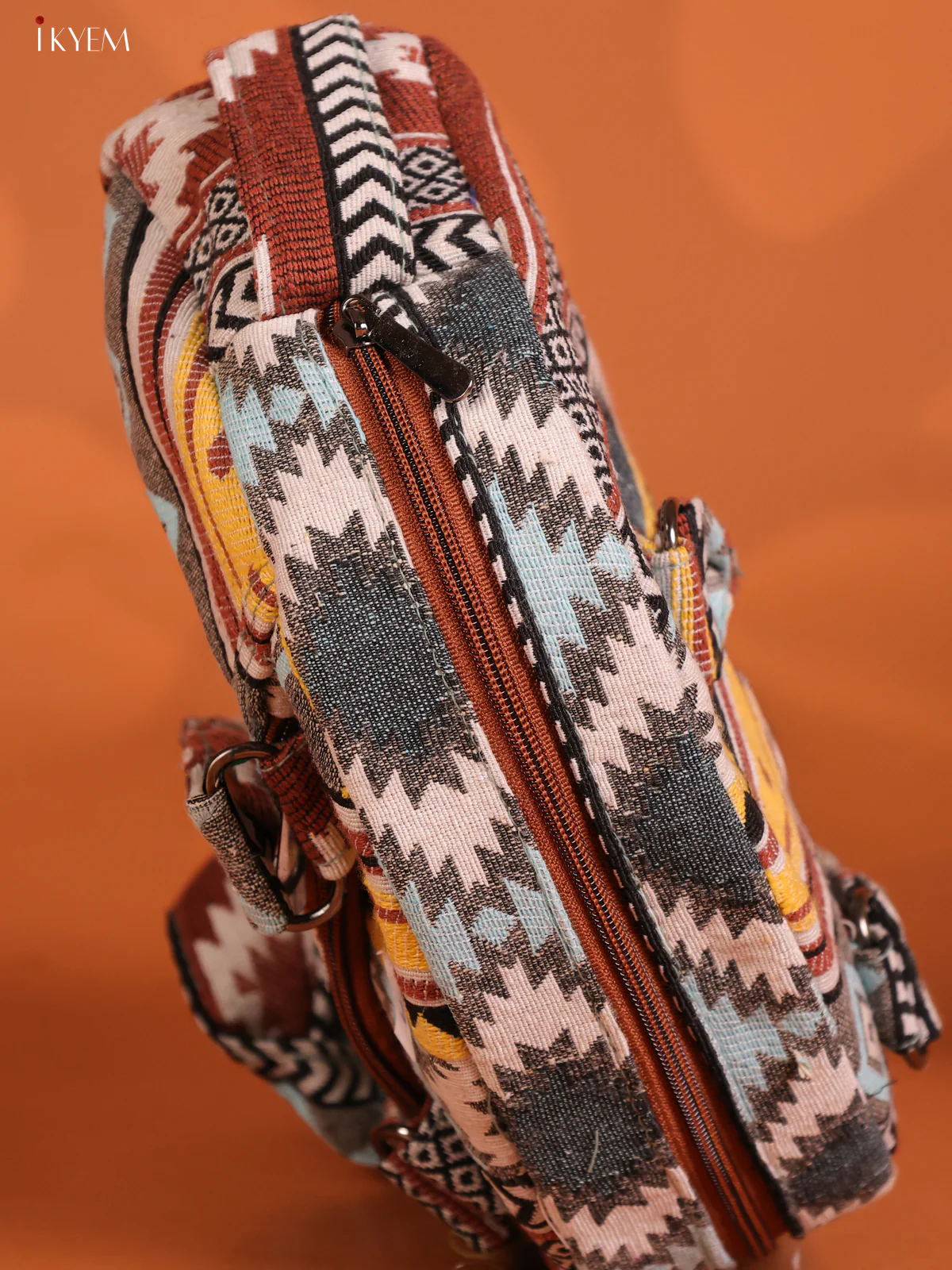 Jute Printed Crushed Sling Bag with 2 Compartments - Multicolour - KD26622 - Image 3