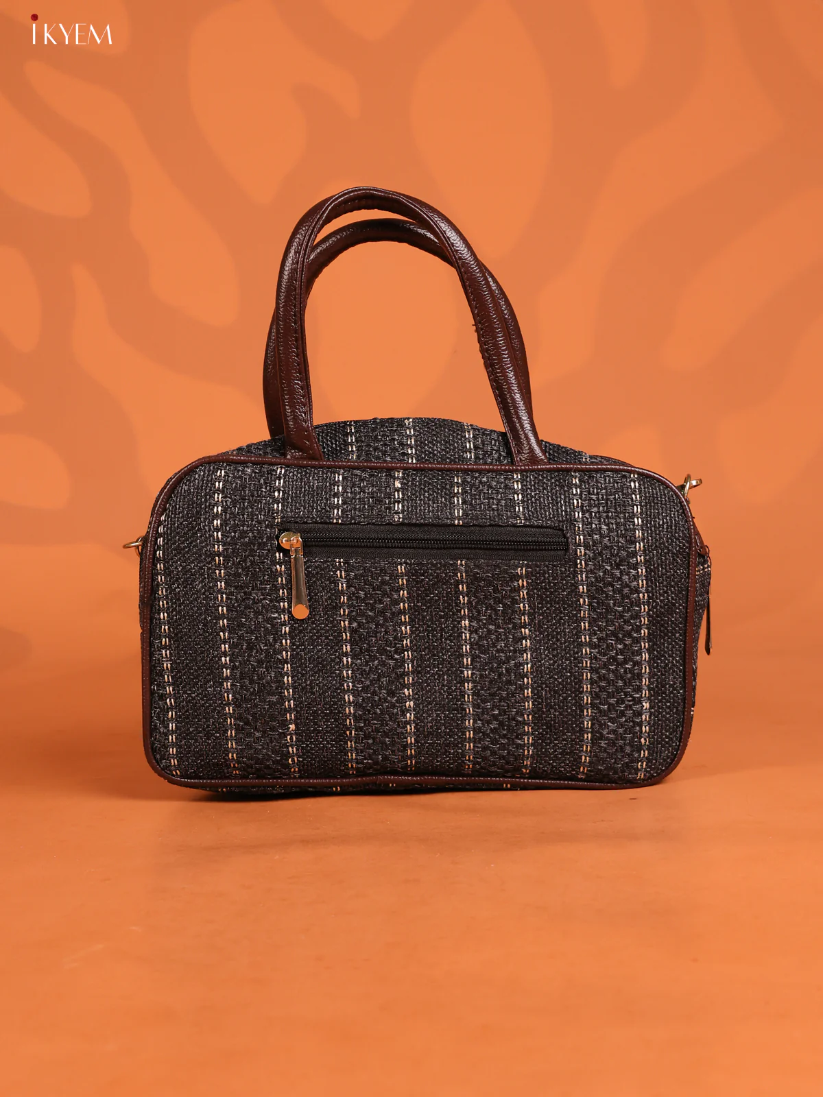 Jacquard Geometric Pattern Handbag & printed Sling with 2 compartments - Black with White - KD26632- - Image 2