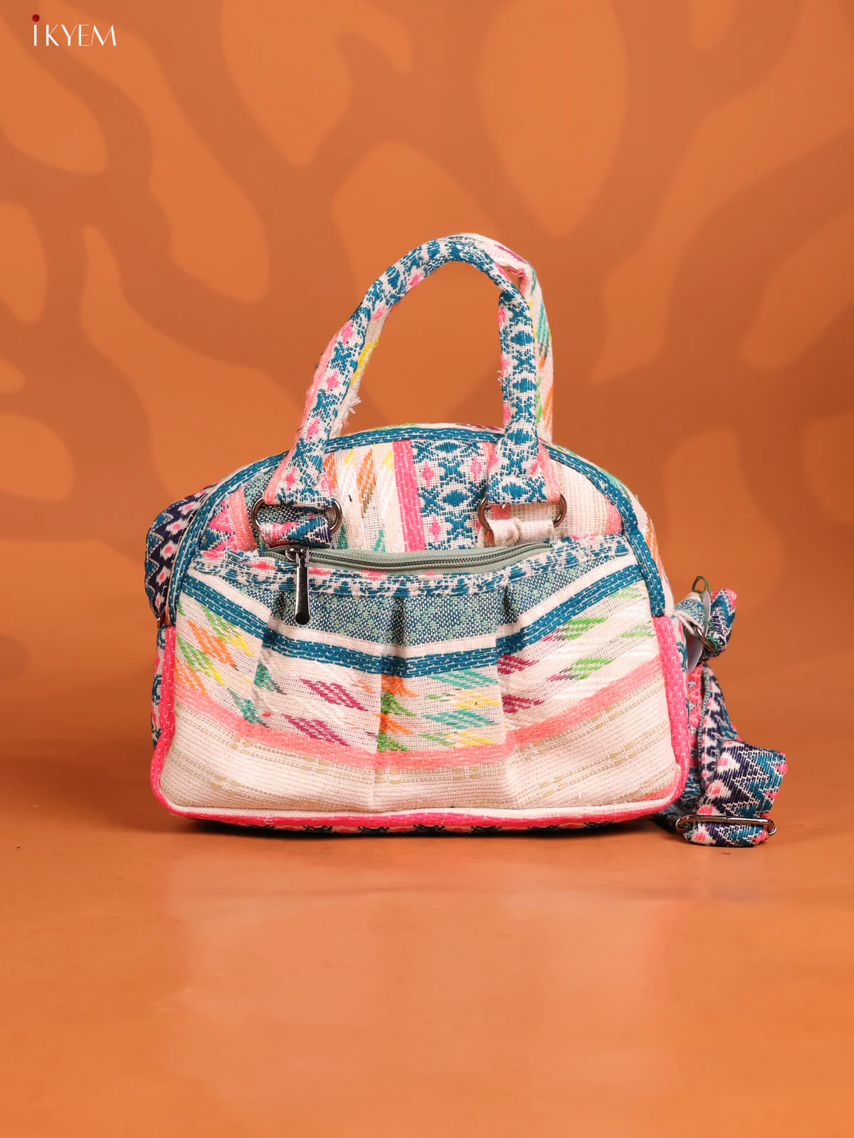 Printed Crushed Jute Sling Bag with 2 compartments - Multicolour - KD26644 - Image 2