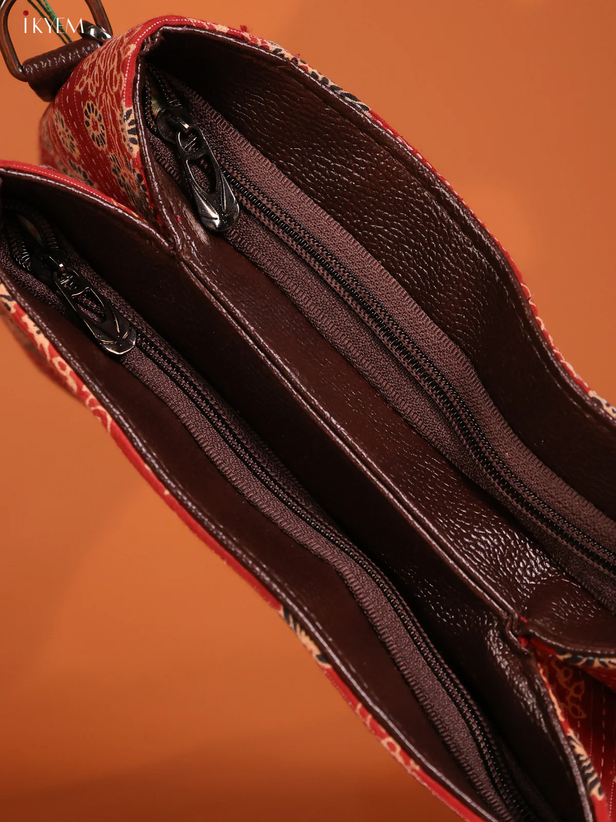 Jacquard Floral Print Flap with Leather Sling bag with 3 Compartments - Red - KD26653 - Image 3