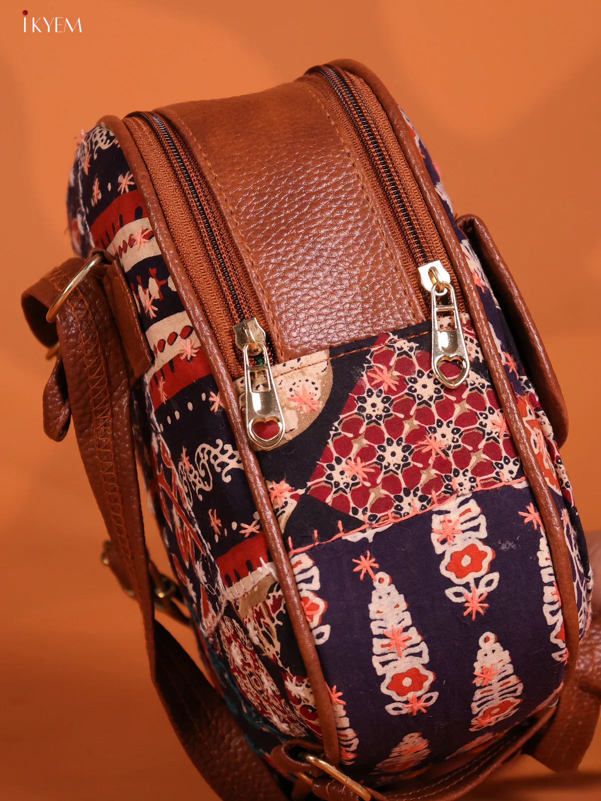Embroidered Cotton Floral Back Bag Flap with 2 Compartments - Navy Blue - KD26656 - Image 3