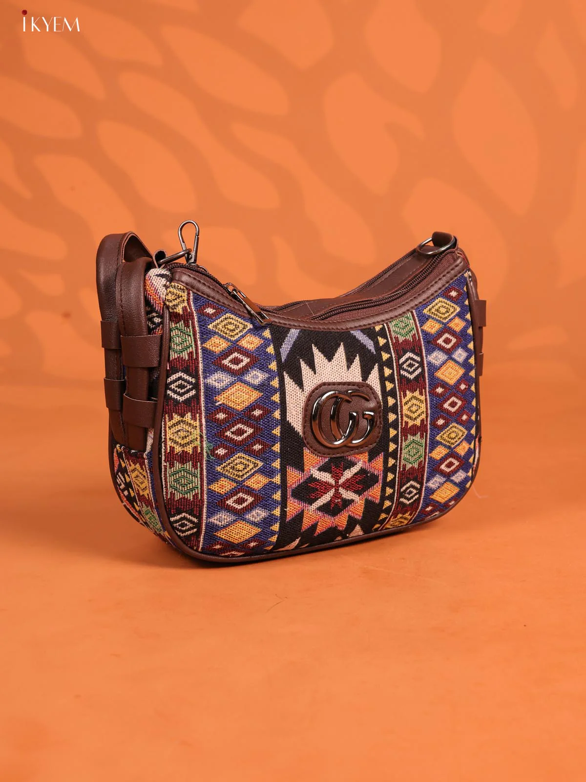 Jacquard Geometric Leather Handle Handbag with 3 Compartments - Multicolour - KD26669 - Image 2