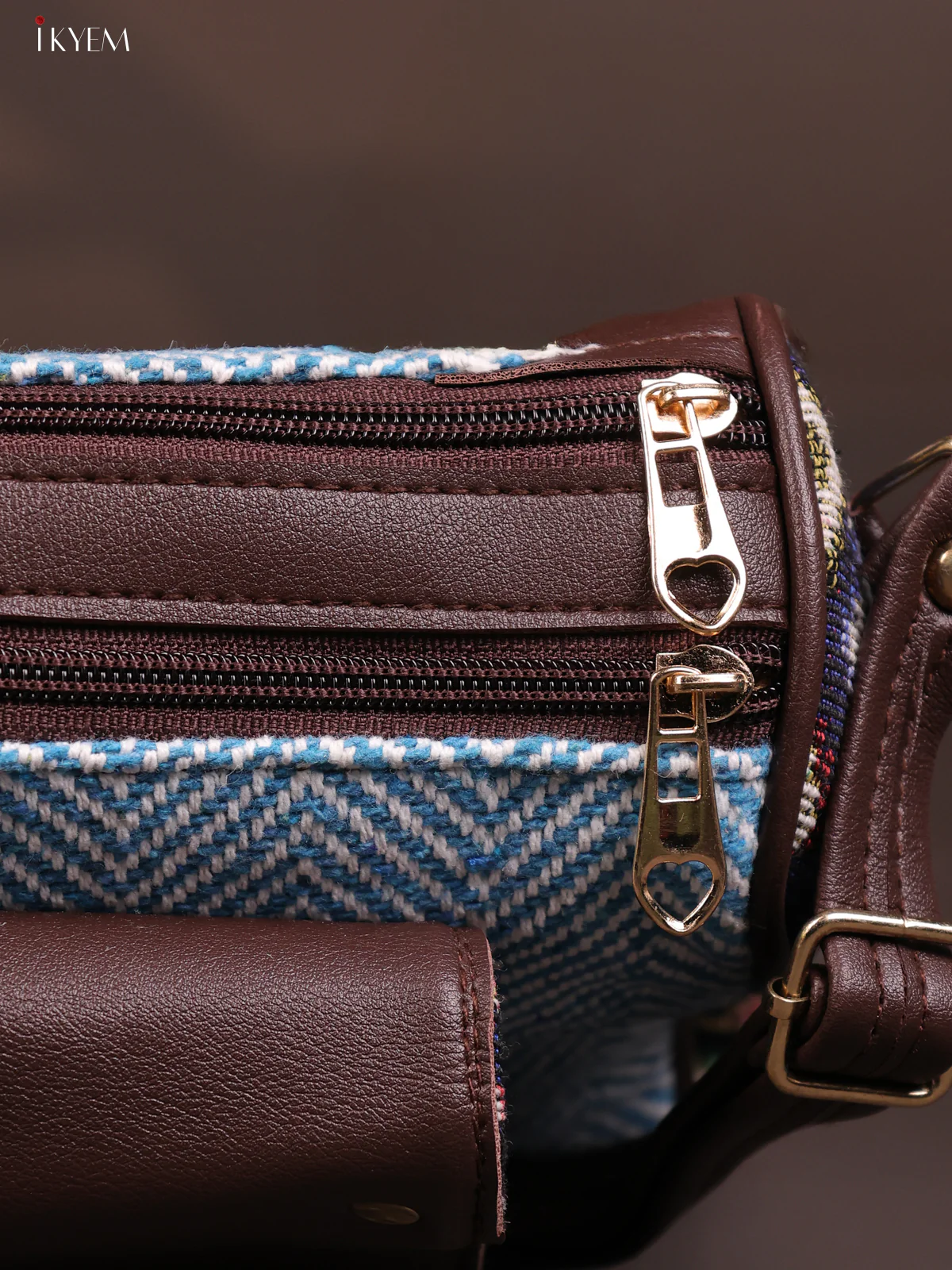 Jacquard Geometric Leather Sling Bag with 3 compartments - Blue - KD26672 - Image 5