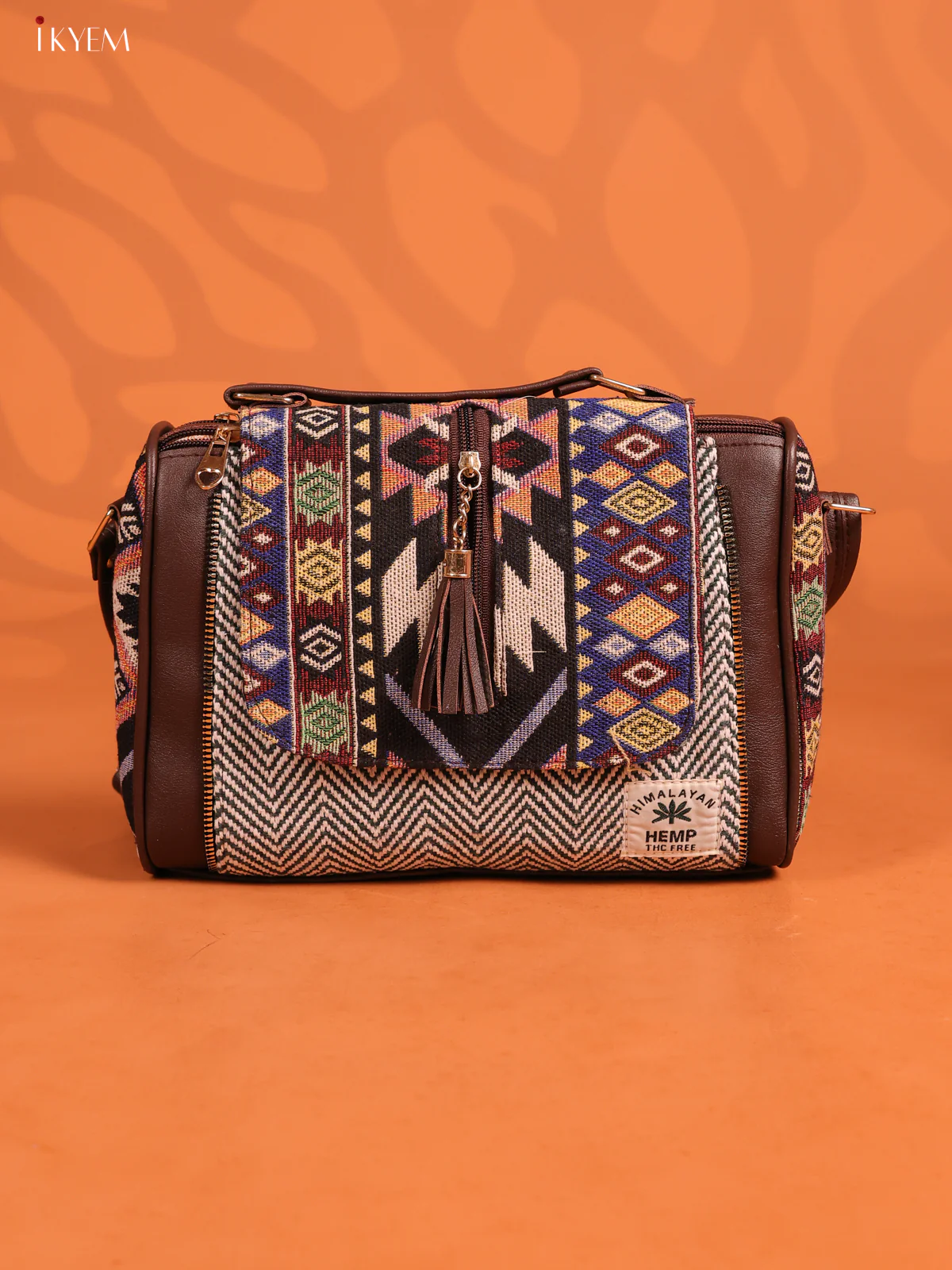 Jacquard Geometric Leather Sling Bag with 3 compartments - Green - KD26677