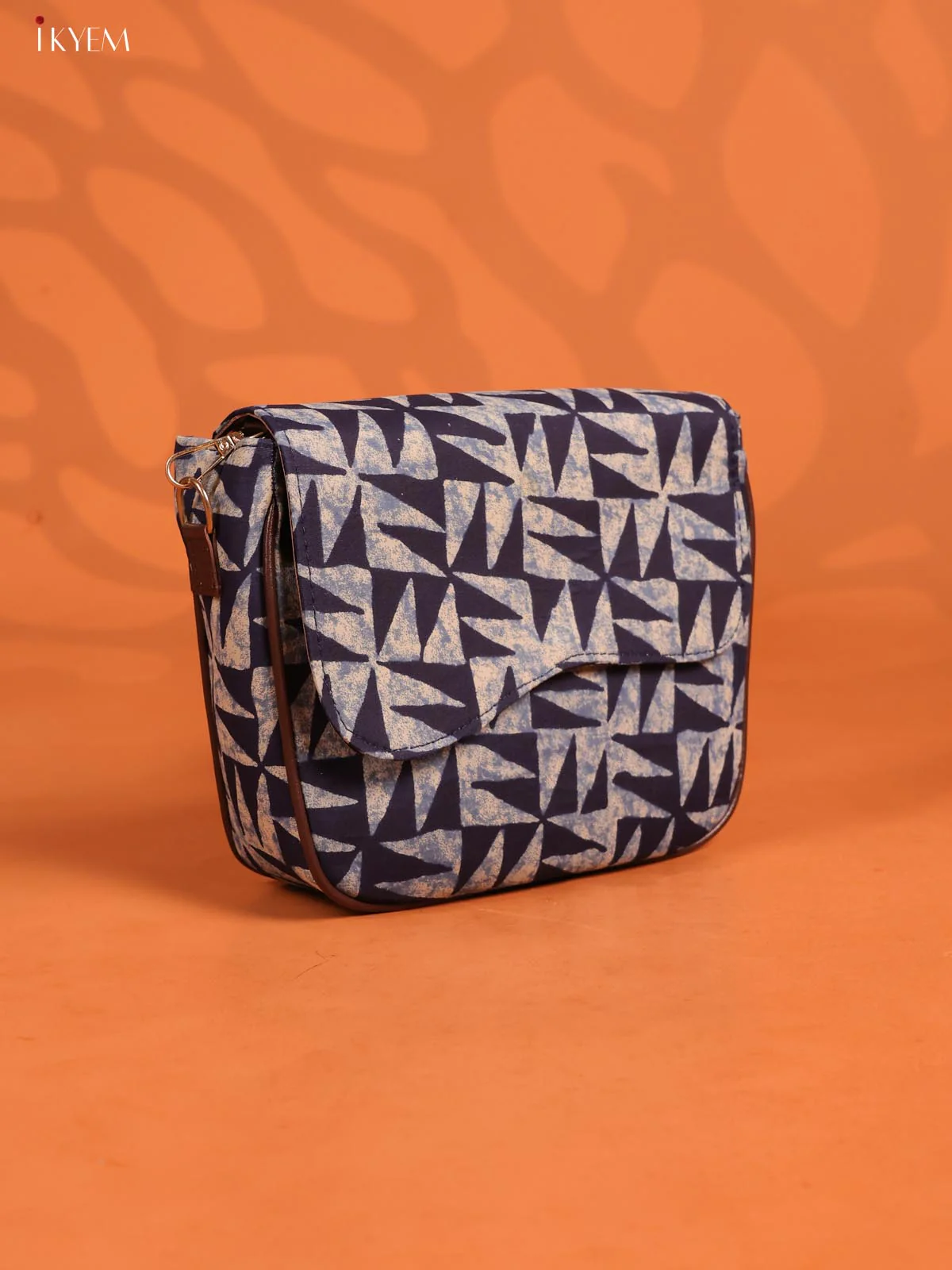 Jacquard Flap Block Printed Sling Bag with 3 Compartments - Indigo blue - KD26682 - Image 2