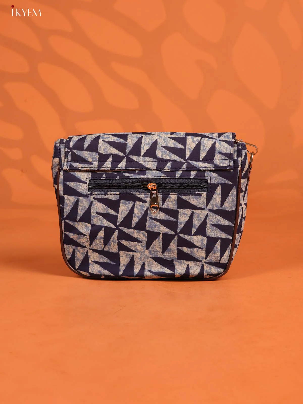 Jacquard Flap Block Printed Sling Bag with 3 Compartments - Indigo blue - KD26682 - Image 3