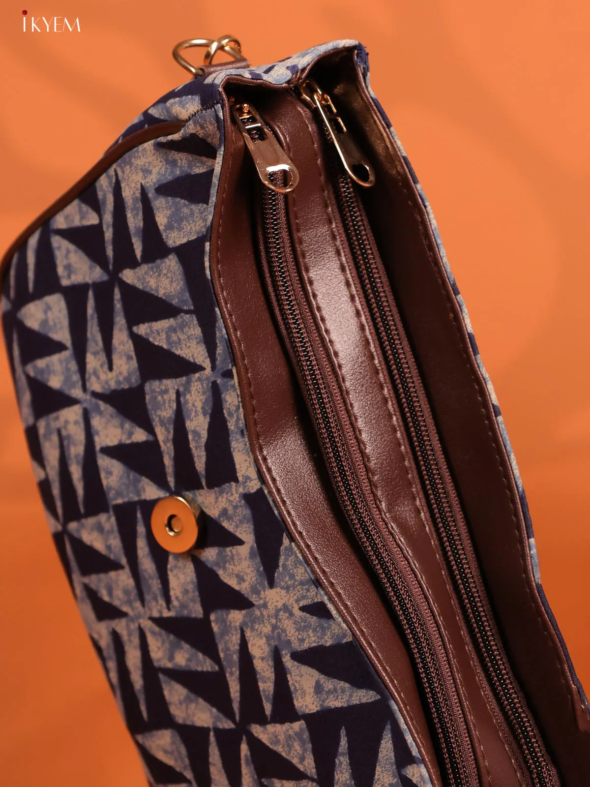 Jacquard Flap Block Printed Sling Bag with 3 Compartments - Indigo blue - KD26682 - Image 5