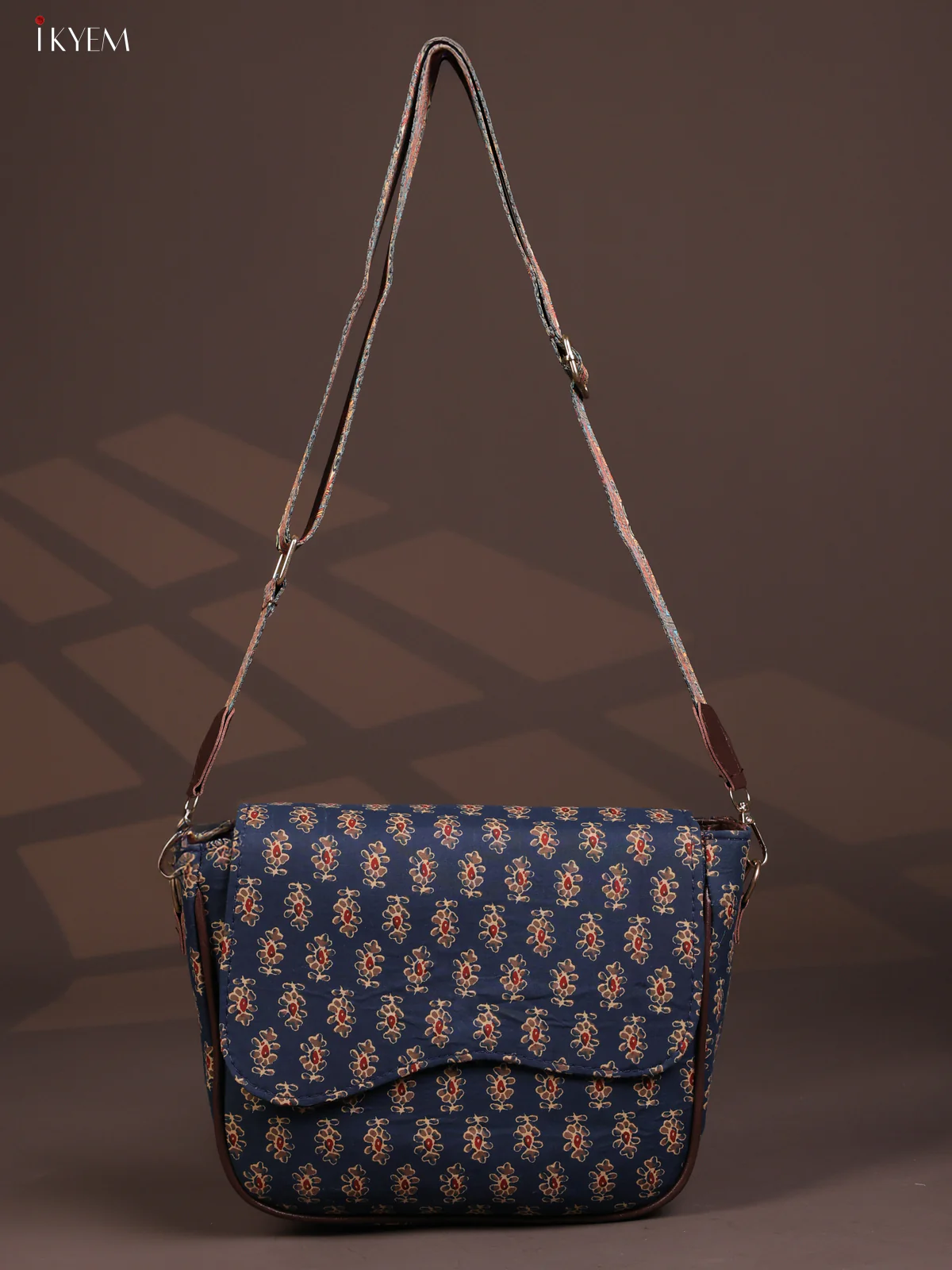 Jacquard Flap Floral Printed Sling Bag with 3 Compartments - Blue -KD26687 - Image 4
