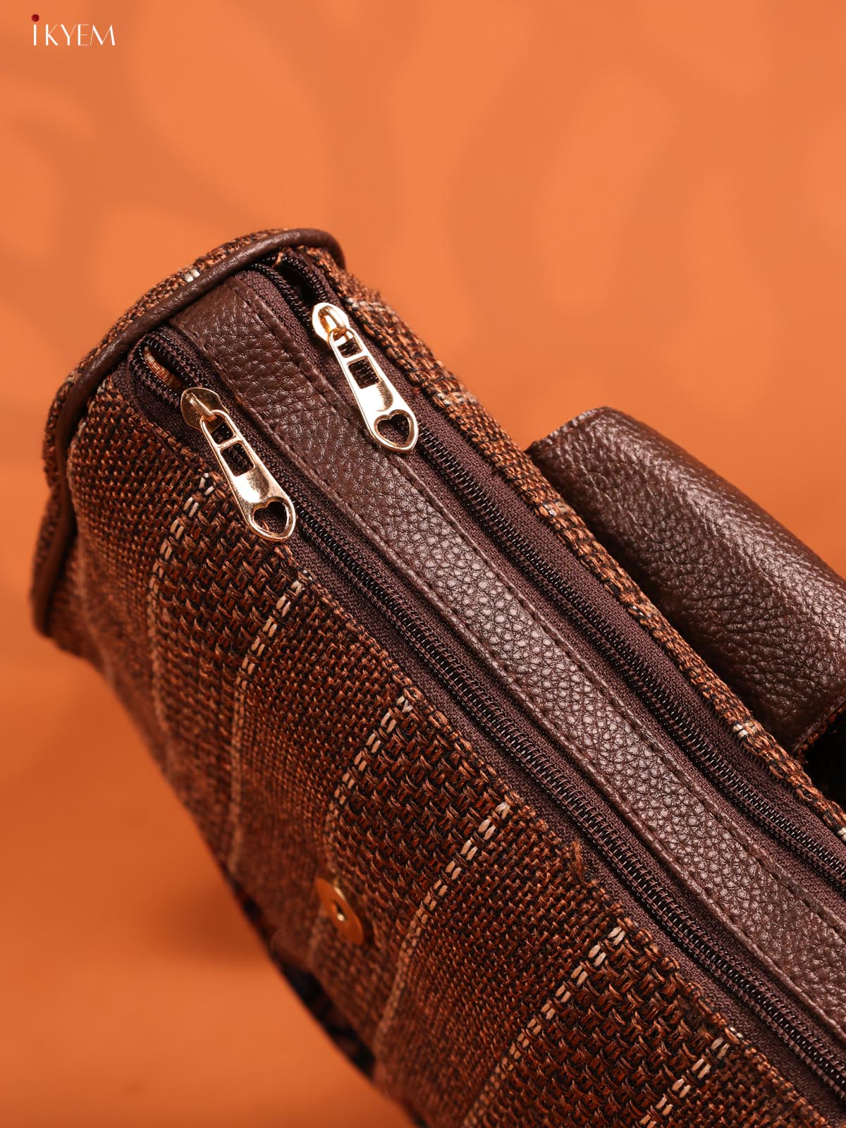 Jacquard Printed Leather Sling Bag with 3 Compartments - Coffee Brown - KD26699 - Image 5