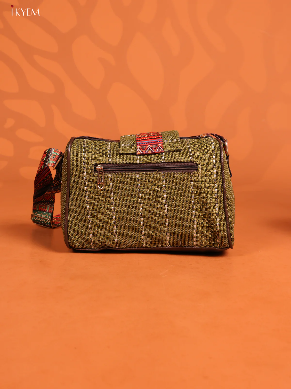 Jacquard Printed Leather Sling Bag with 3 Compartments - Green - KD26701 - Image 3