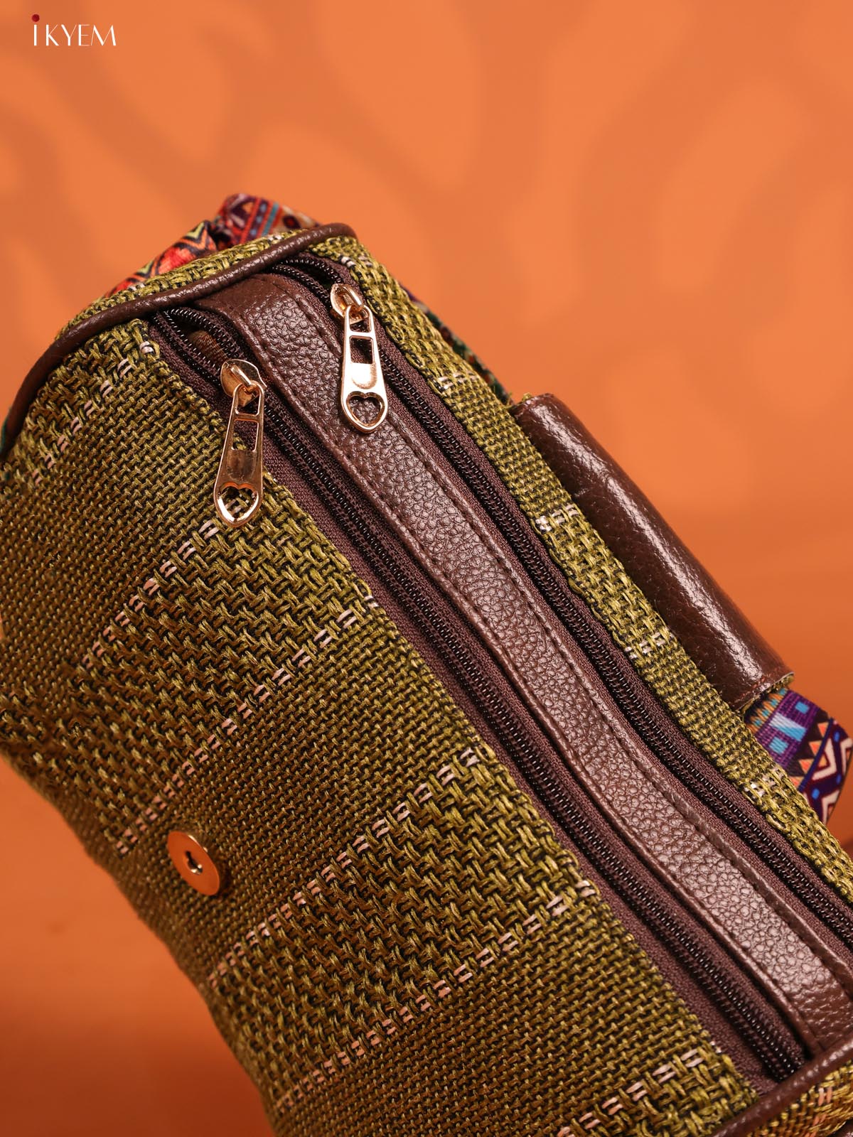 Jacquard Printed Leather Sling Bag with 3 Compartments - Green - KD26701 - Image 5