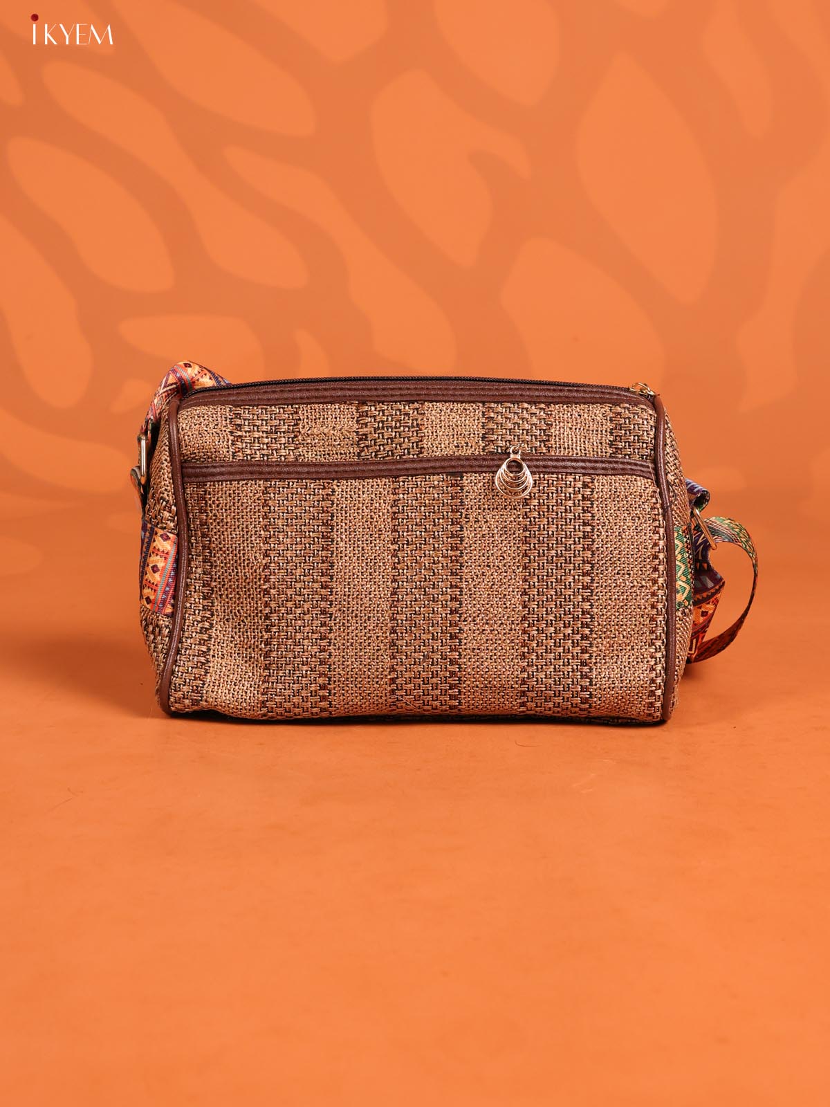 Jacquard Printed Sling Bag with 4 Compartments - Brown - KD26707 - Image 3
