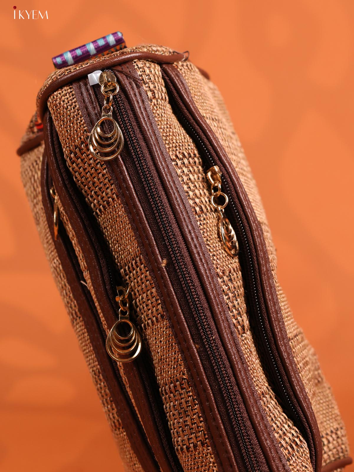 Jacquard Printed Sling Bag with 4 Compartments - Brown - KD26707 - Image 5