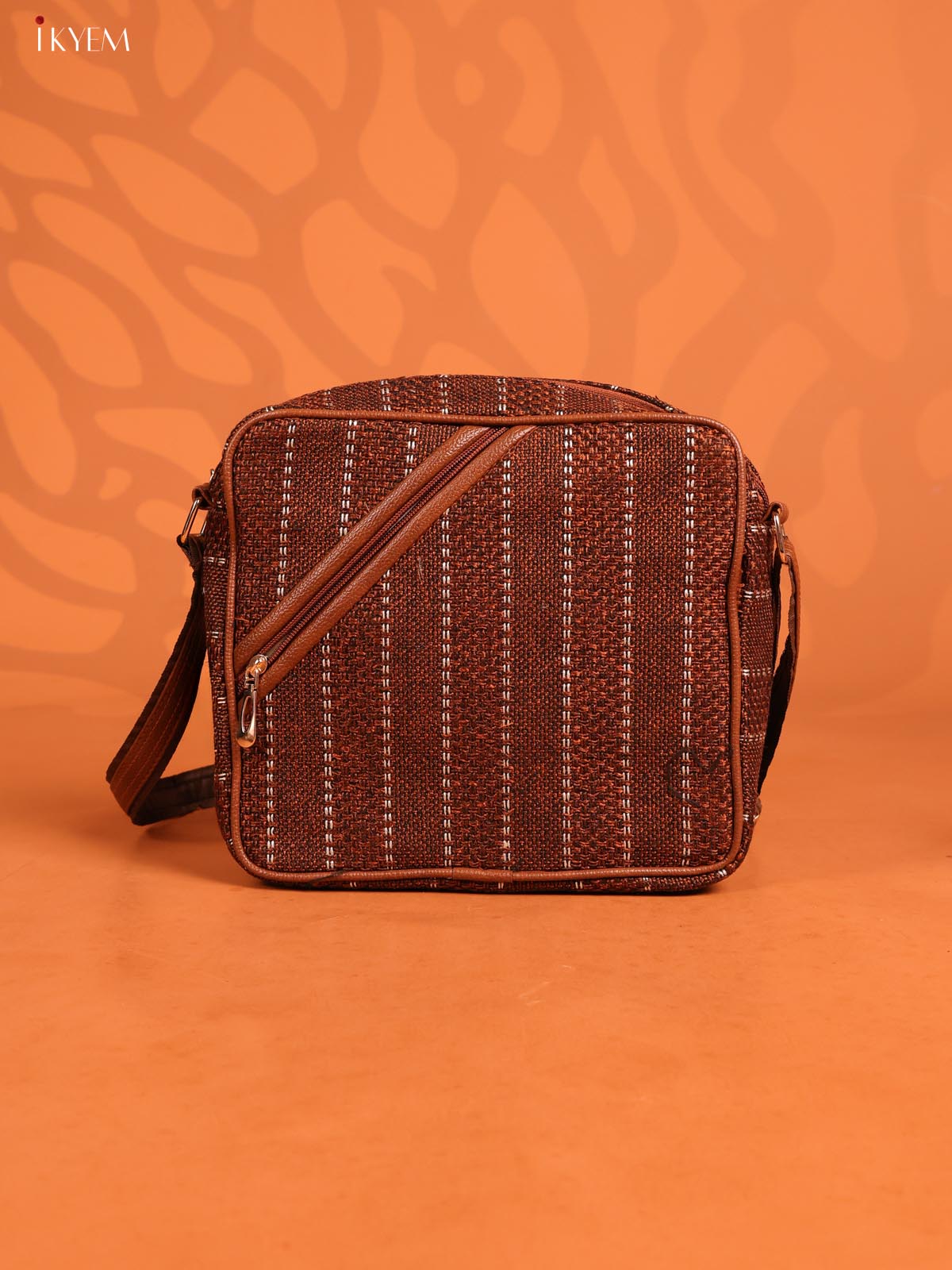 Jute Travel Buddy Sling Bag with 3 Compartments - Coffee Brown - KD26719