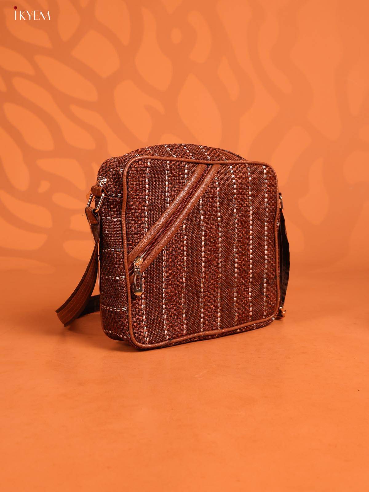 Jute Travel Buddy Sling Bag with 3 Compartments - Coffee Brown - KD26719 - Image 2