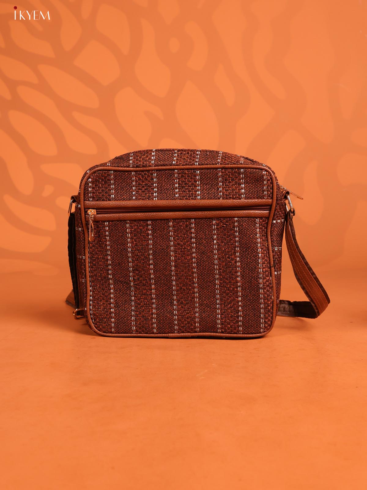 Jute Travel Buddy Sling Bag with 3 Compartments - Coffee Brown - KD26719 - Image 3