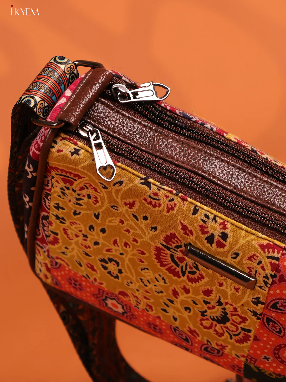 Patchwork Cotton Printed Sling Bag with 3 Compartments - Multicolour - KD26730 - Image 3
