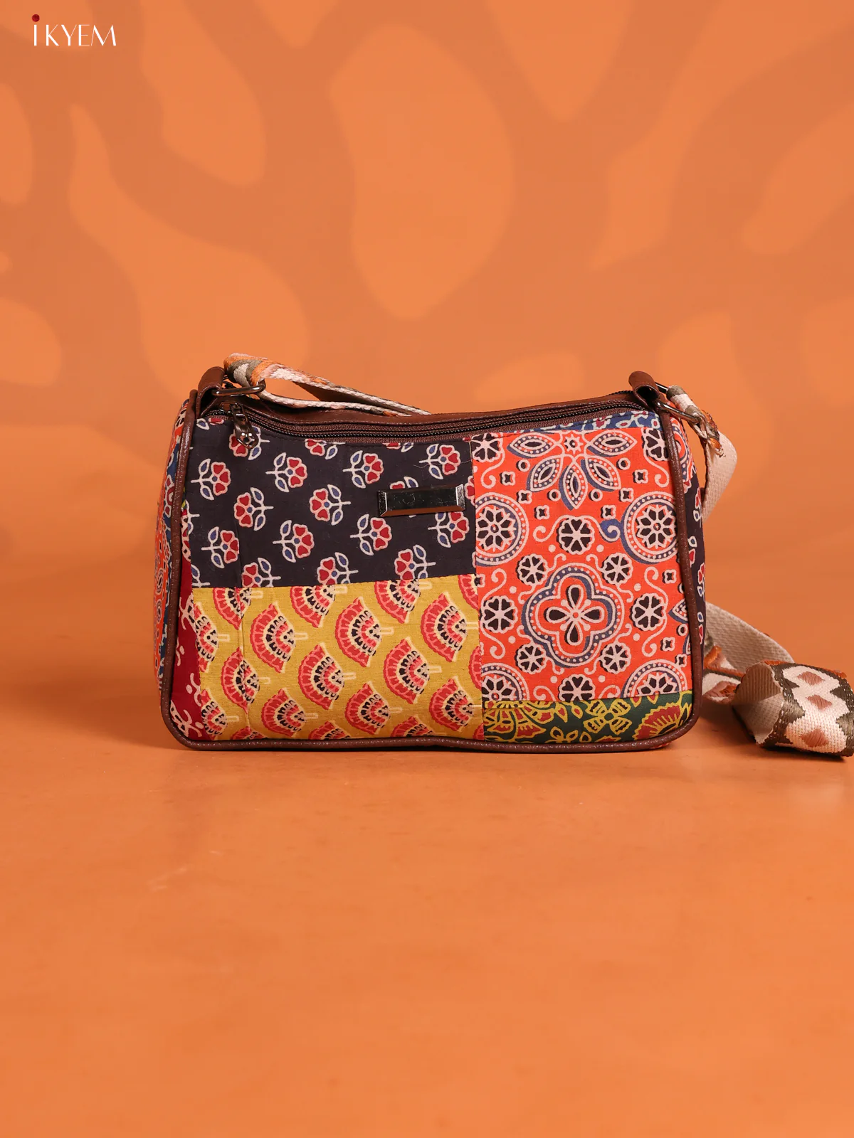 Patchwork Cotton Printed Sling Bag with 3 Compartments - Multicolour - KD26731