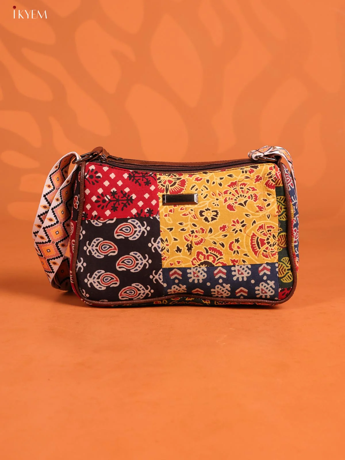 Patchwork Cotton Printed Sling Bag with 3 Compartments - Multicolour -  KD26733