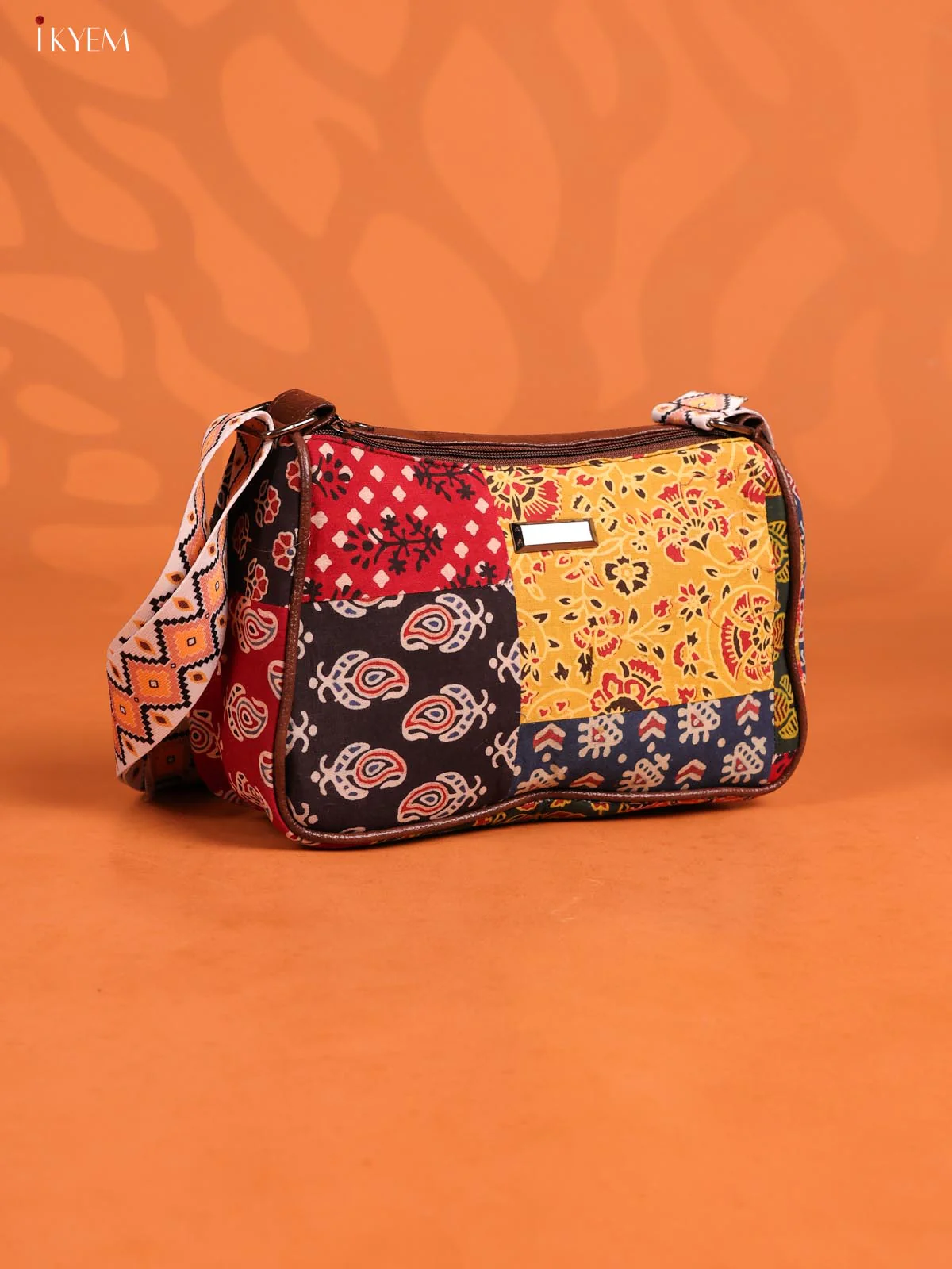 Patchwork Cotton Printed Sling Bag with 3 Compartments - Multicolour -  KD26733 - Image 2