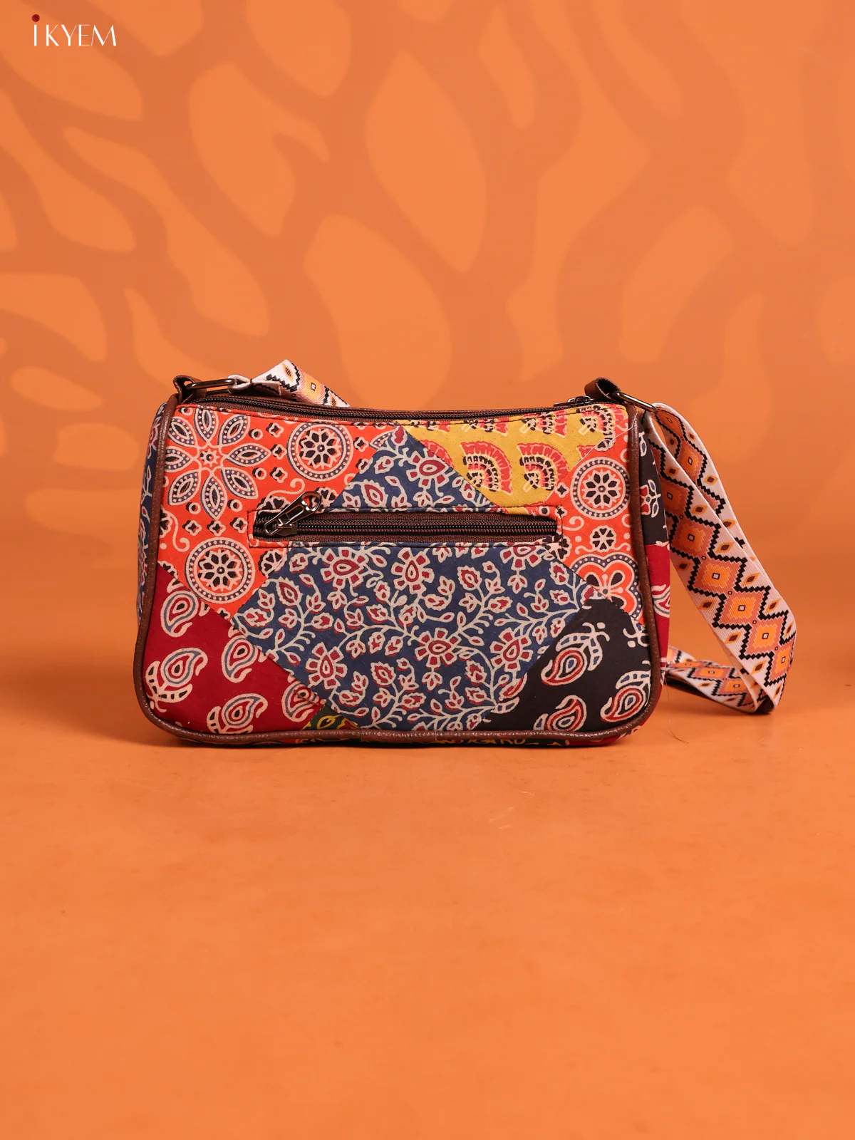 Patchwork Cotton Printed Sling Bag with 3 Compartments - Multicolour -  KD26733 - Image 3