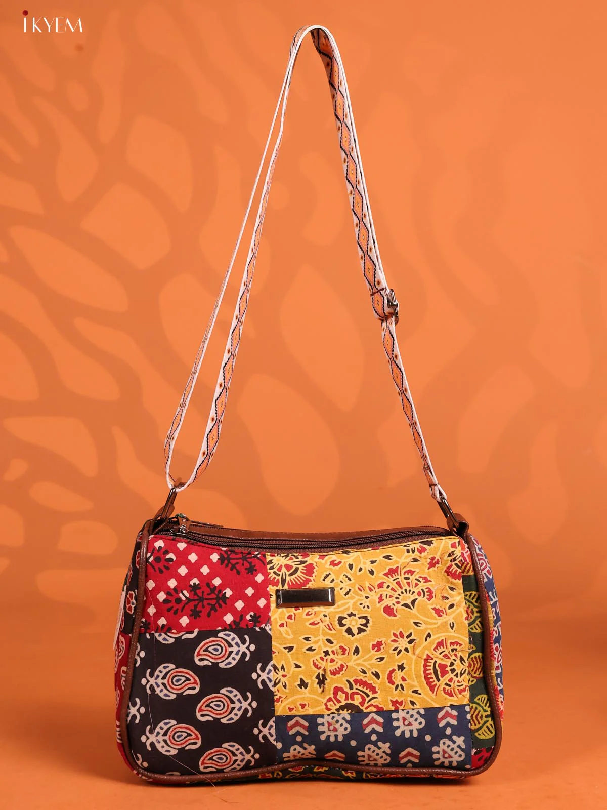 Patchwork Cotton Printed Sling Bag with 3 Compartments - Multicolour -  KD26733 - Image 4